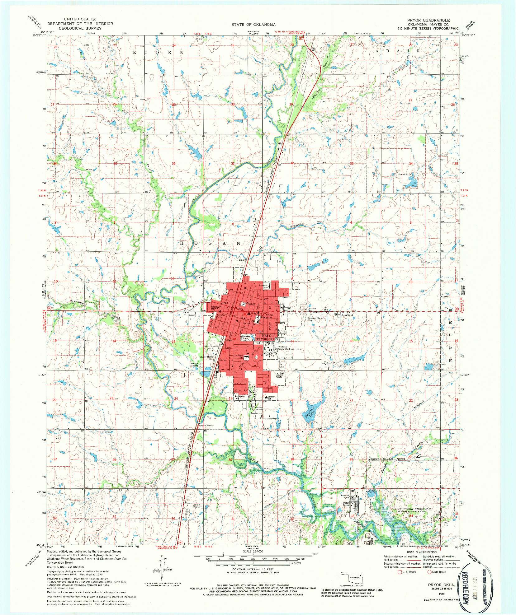 USGS 1:24000-SCALE QUADRANGLE FOR PRYOR, OK 1970