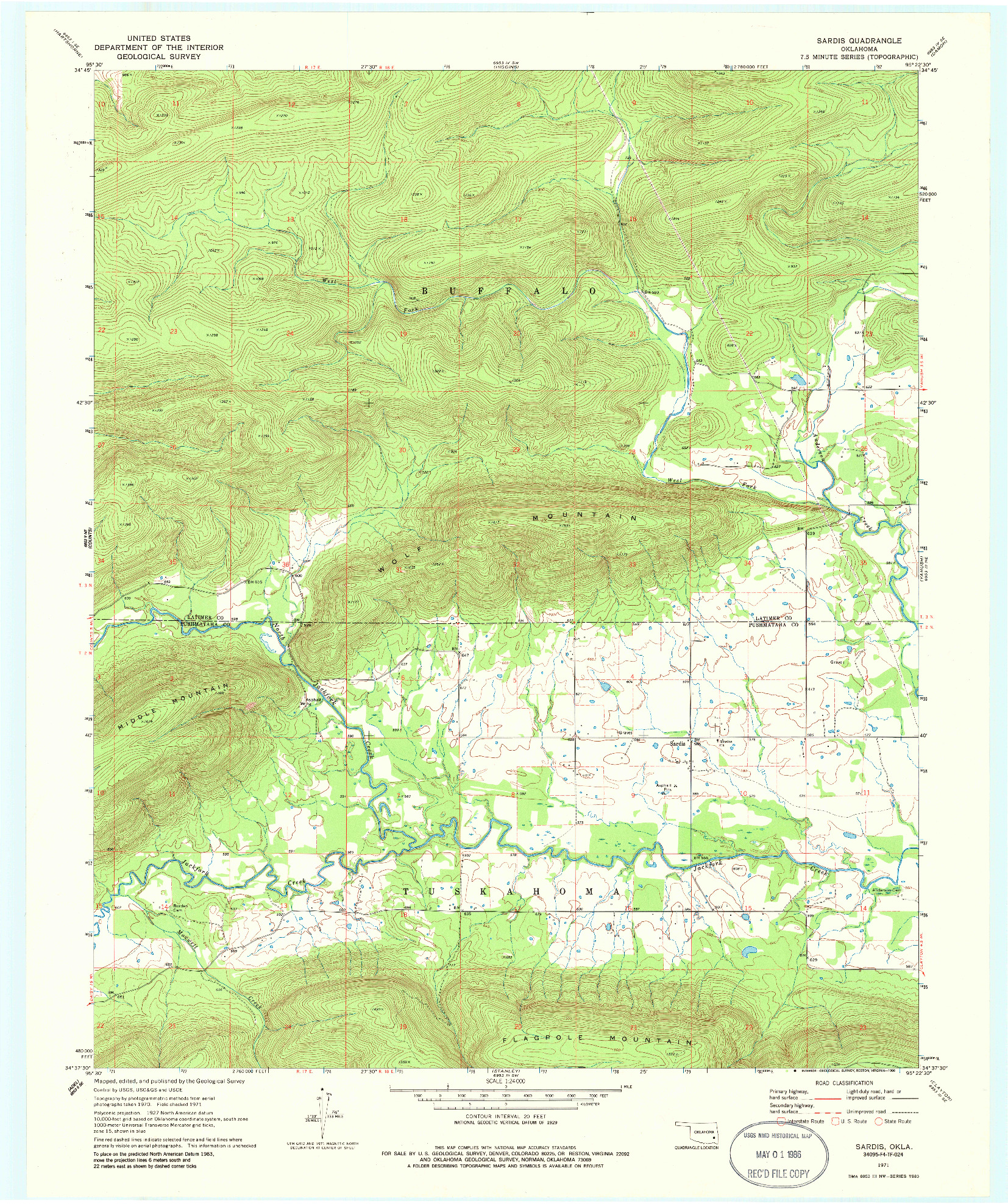 USGS 1:24000-SCALE QUADRANGLE FOR SARDIS, OK 1971