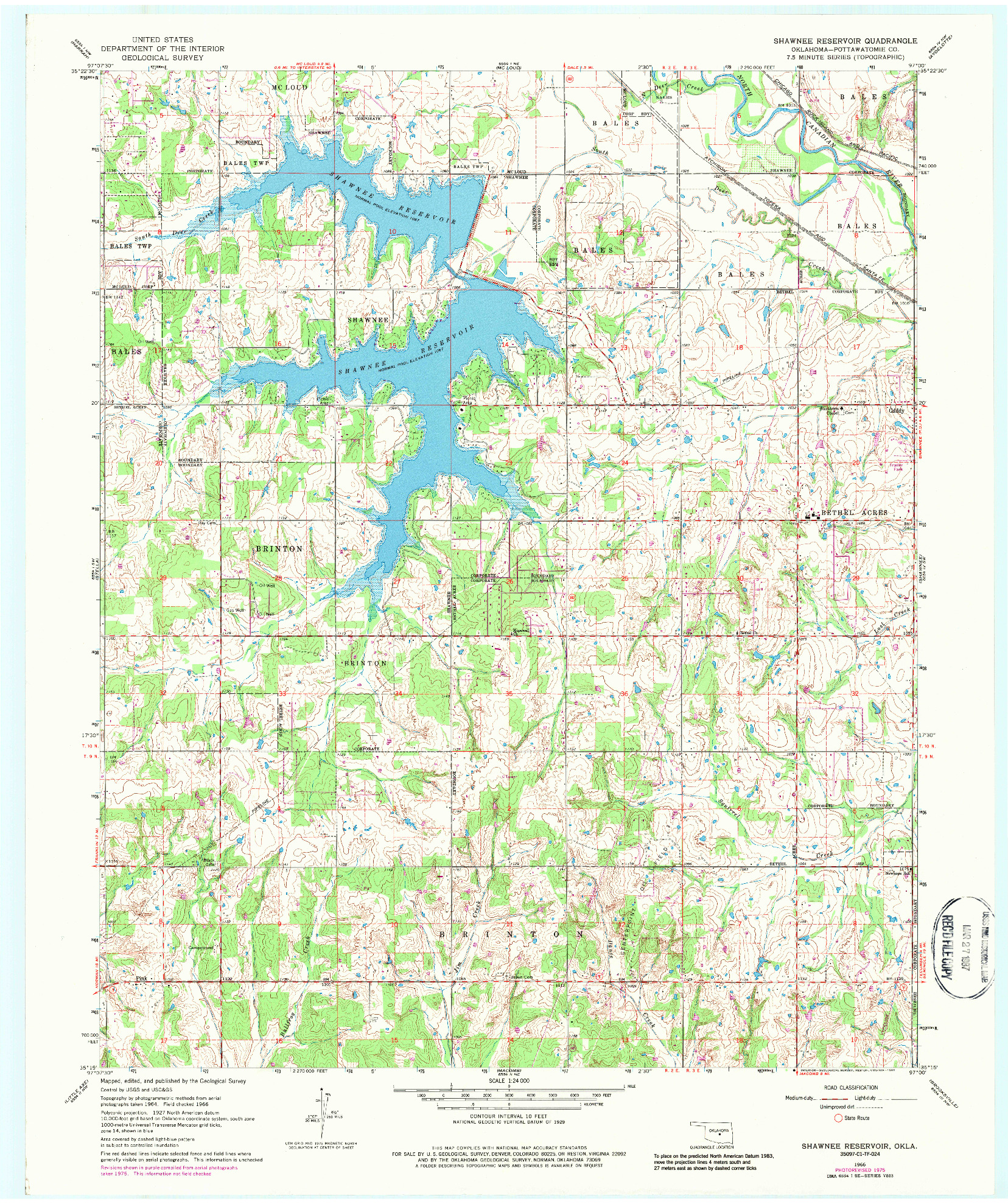 USGS 1:24000-SCALE QUADRANGLE FOR SHAWNEE RESERVOIR, OK 1966