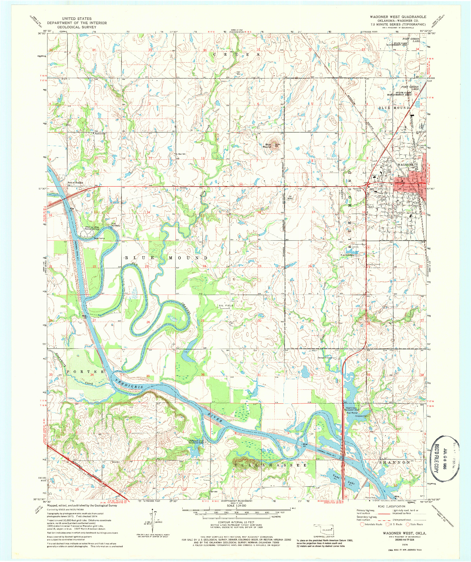 USGS 1:24000-SCALE QUADRANGLE FOR WAGONER WEST, OK 1974