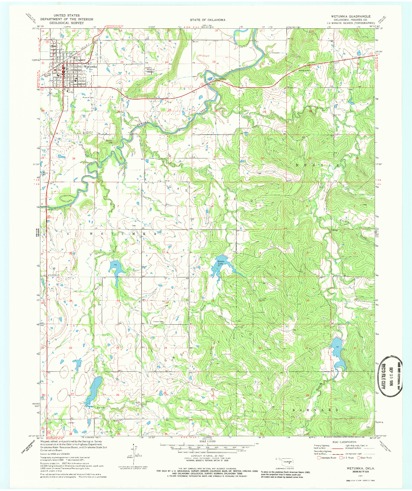USGS 1:24000-SCALE QUADRANGLE FOR WETUMKA, OK 1971