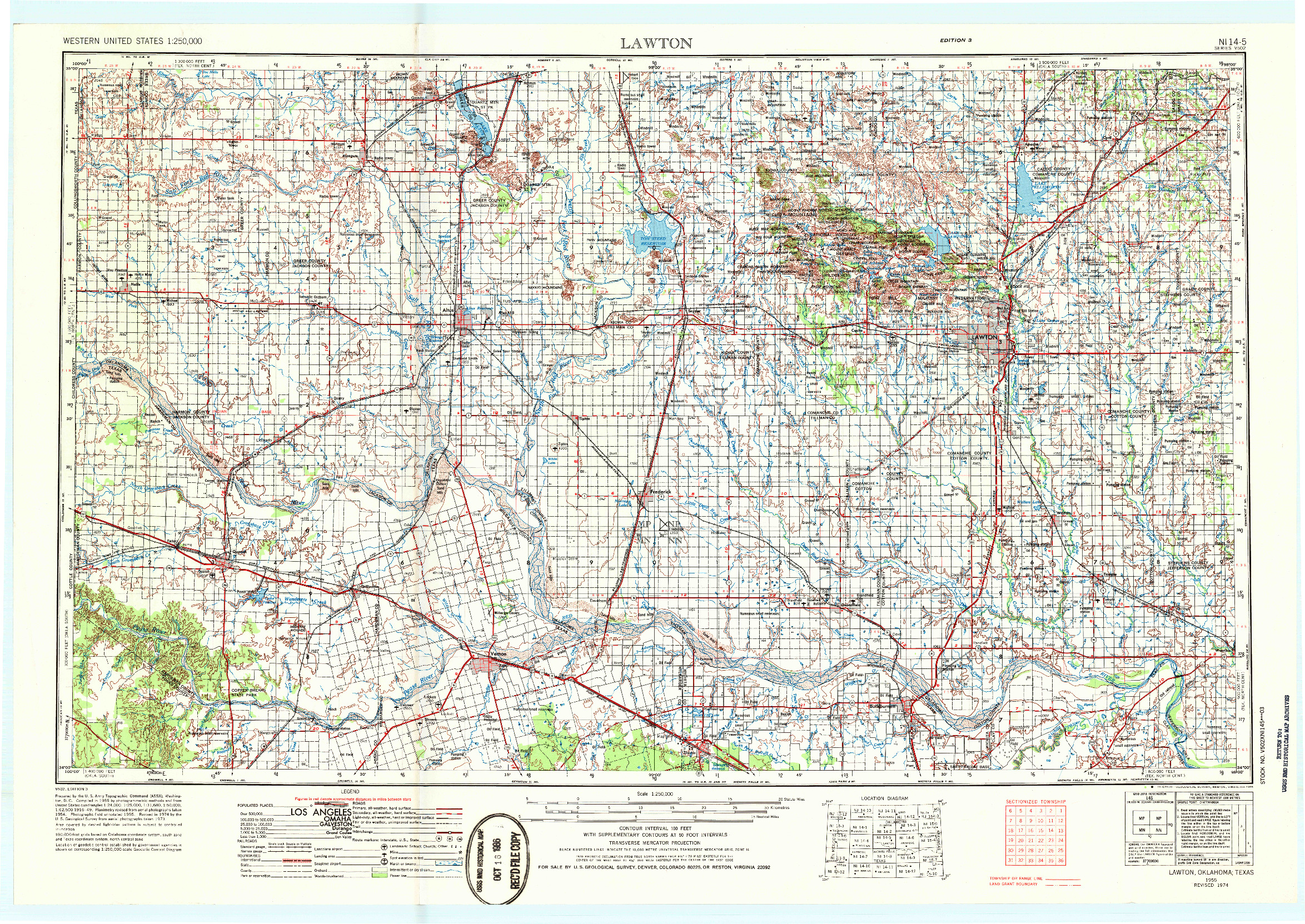 USGS 1:250000-SCALE QUADRANGLE FOR LAWTON, OK 1955
