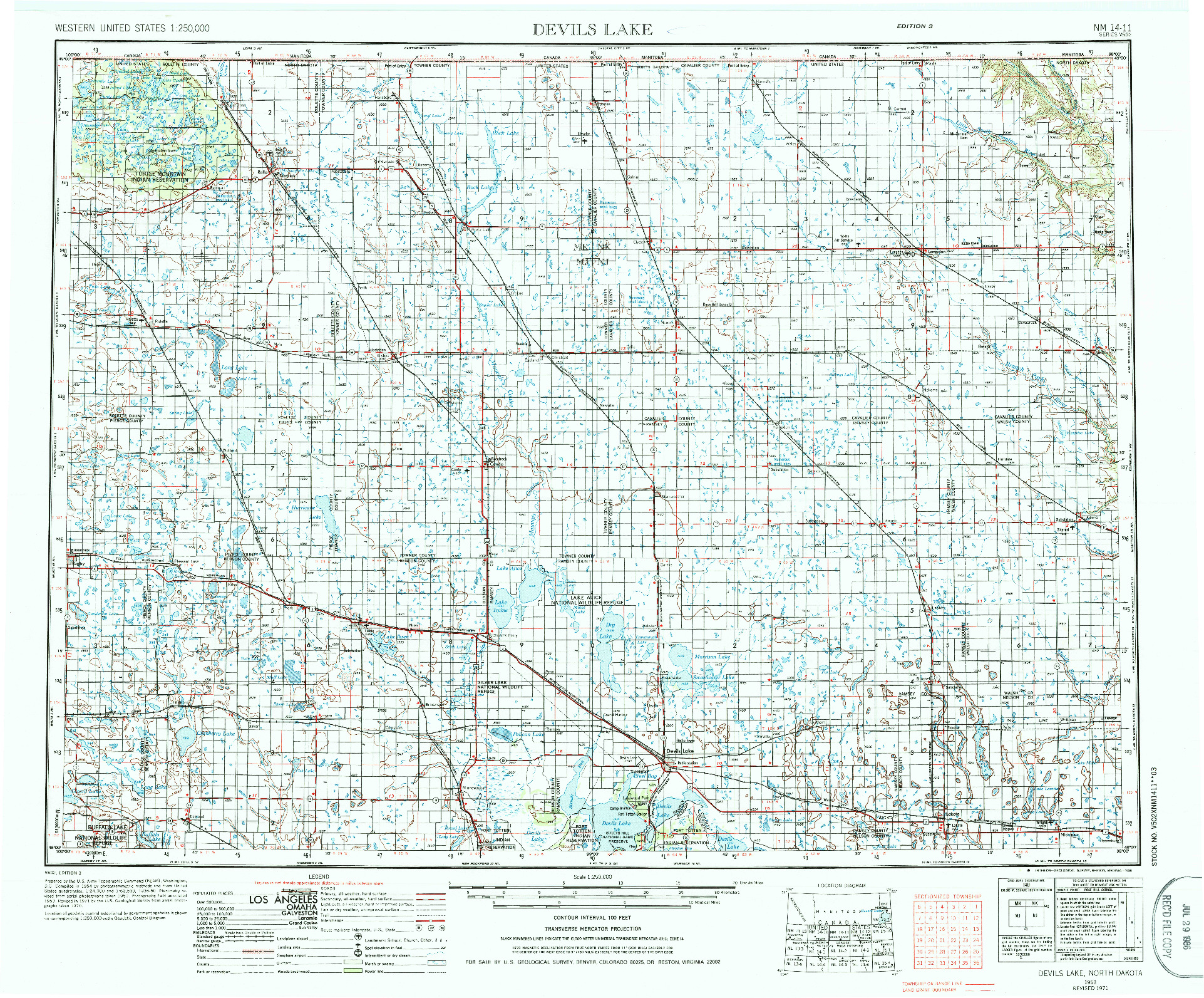 USGS 1:250000-SCALE QUADRANGLE FOR DEVILS LAKE, ND 1953