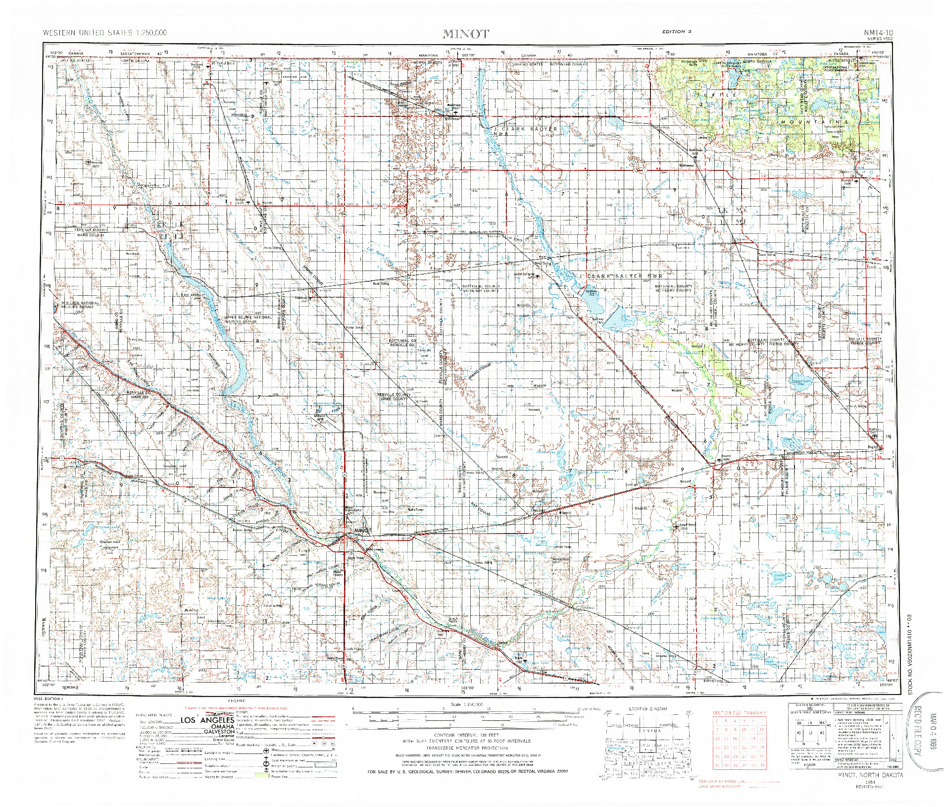 USGS 1:250000-SCALE QUADRANGLE FOR MINOT, ND 1954