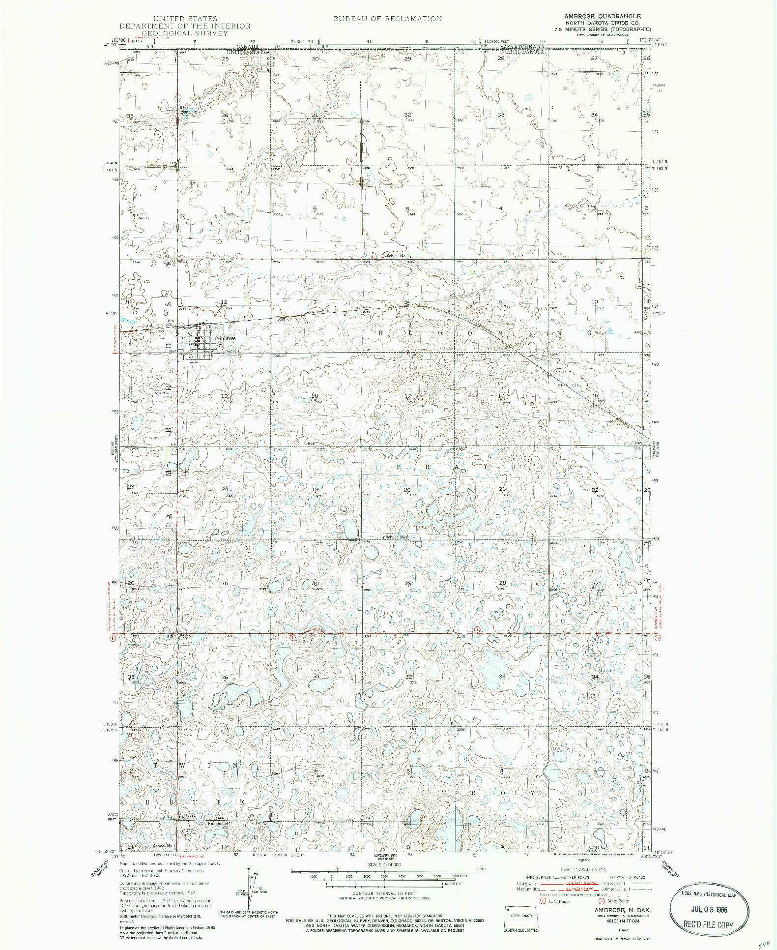 USGS 1:24000-SCALE QUADRANGLE FOR AMBROSE, ND 1948