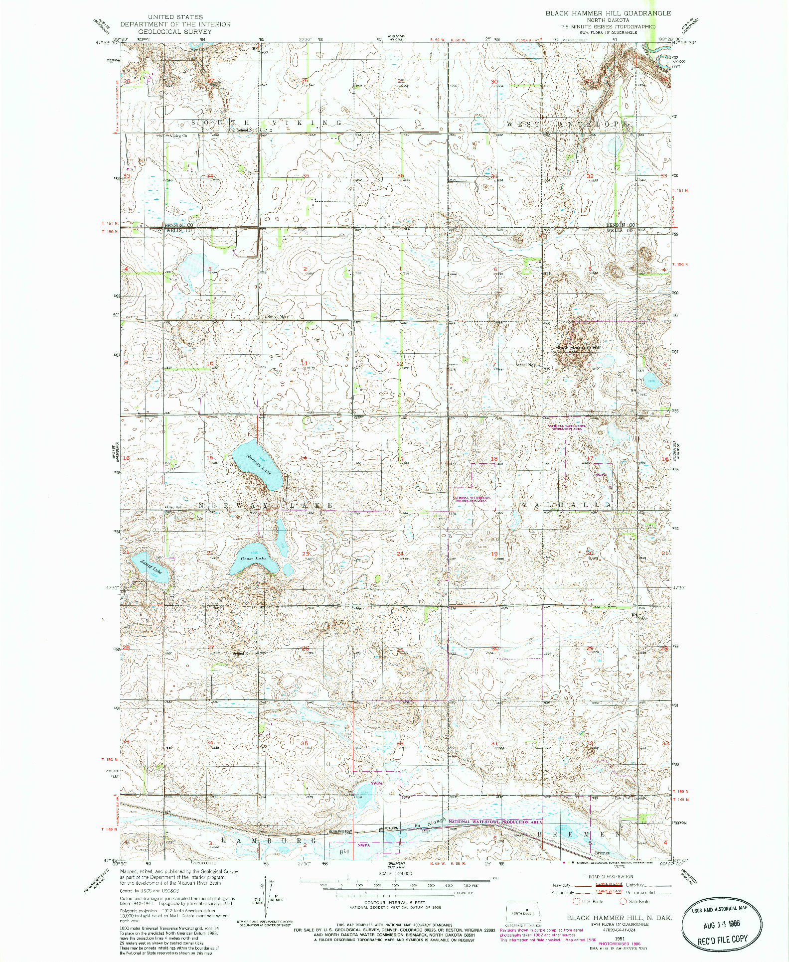 USGS 1:24000-SCALE QUADRANGLE FOR BLACK HAMMER HILL, ND 1951