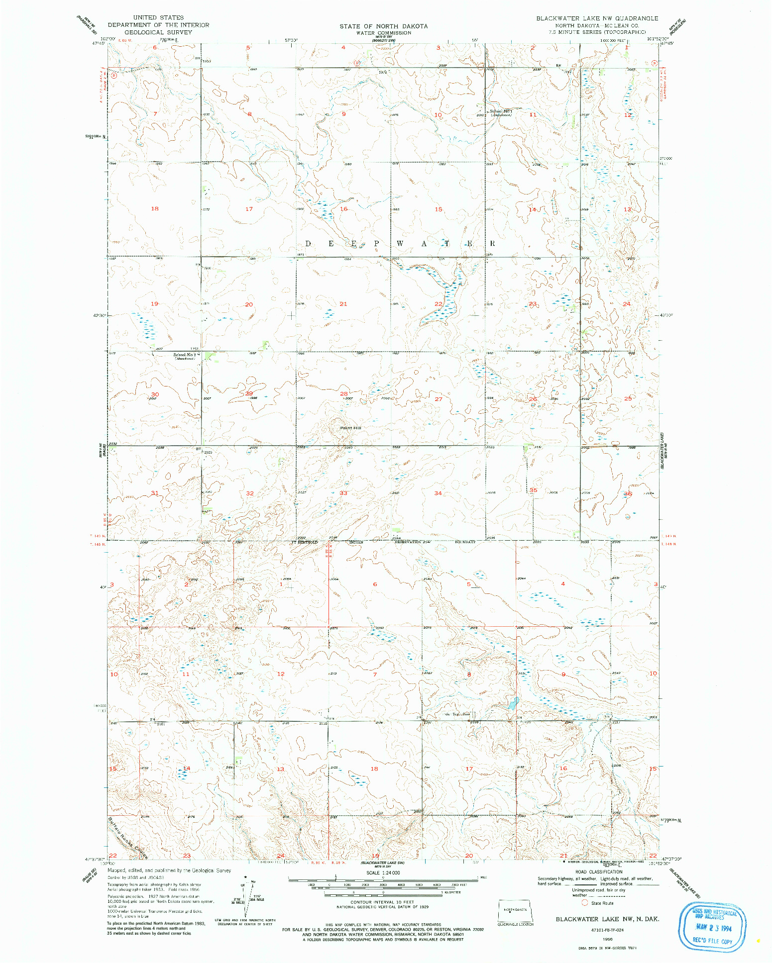 USGS 1:24000-SCALE QUADRANGLE FOR BLACKWATER LAKE NW, ND 1956