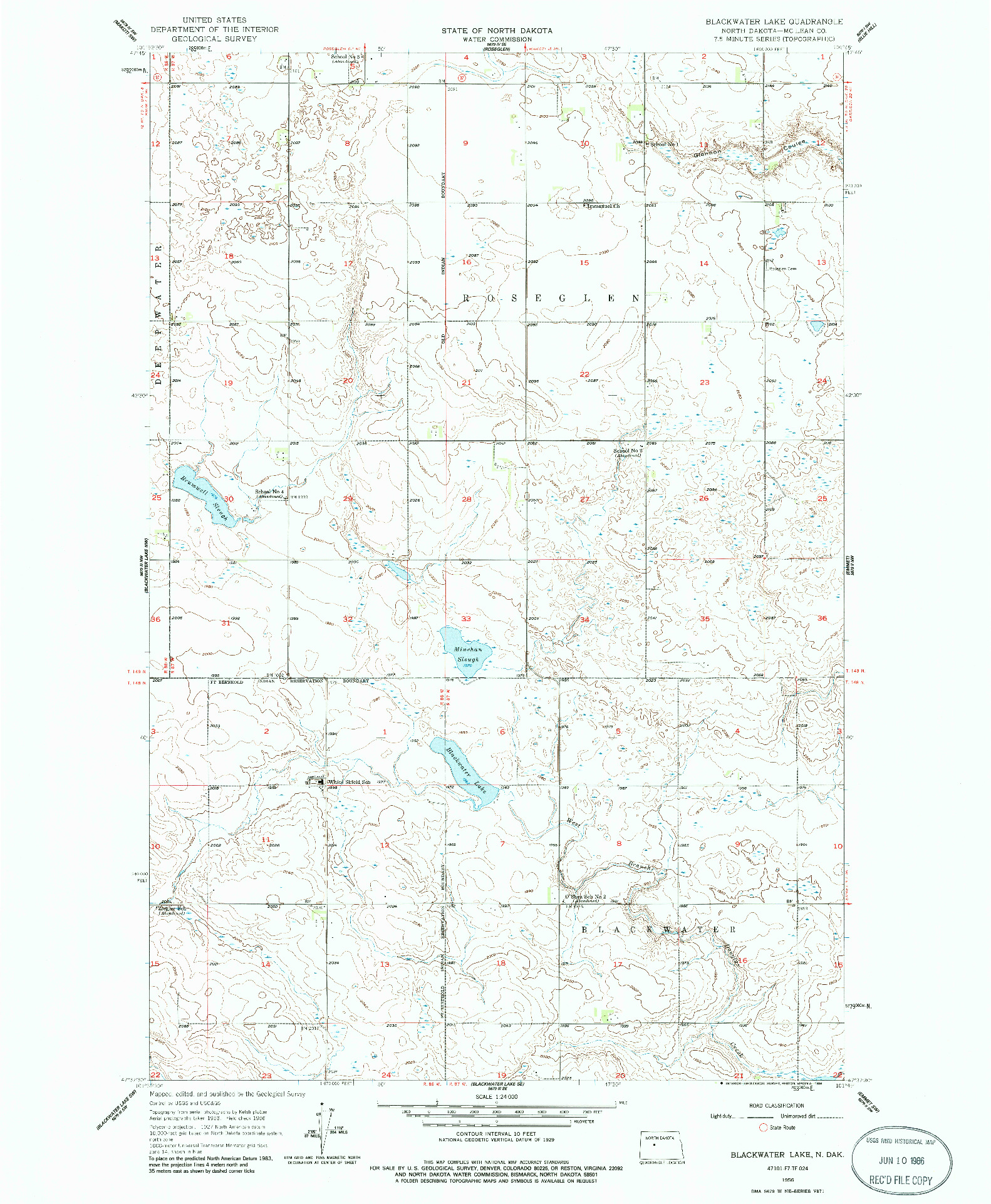 USGS 1:24000-SCALE QUADRANGLE FOR BLACKWATER LAKE, ND 1956