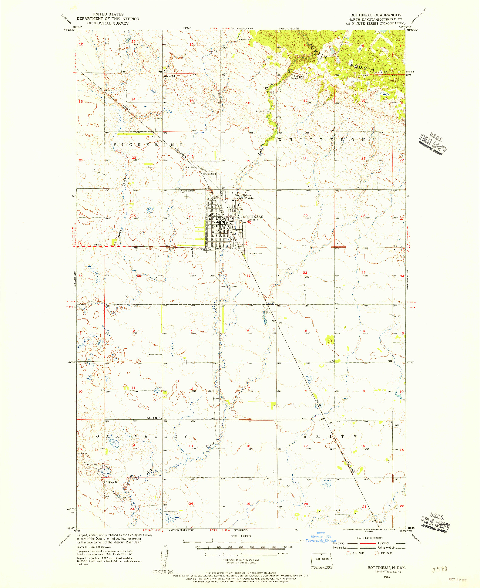 USGS 1:24000-SCALE QUADRANGLE FOR BOTTINEAU, ND 1955