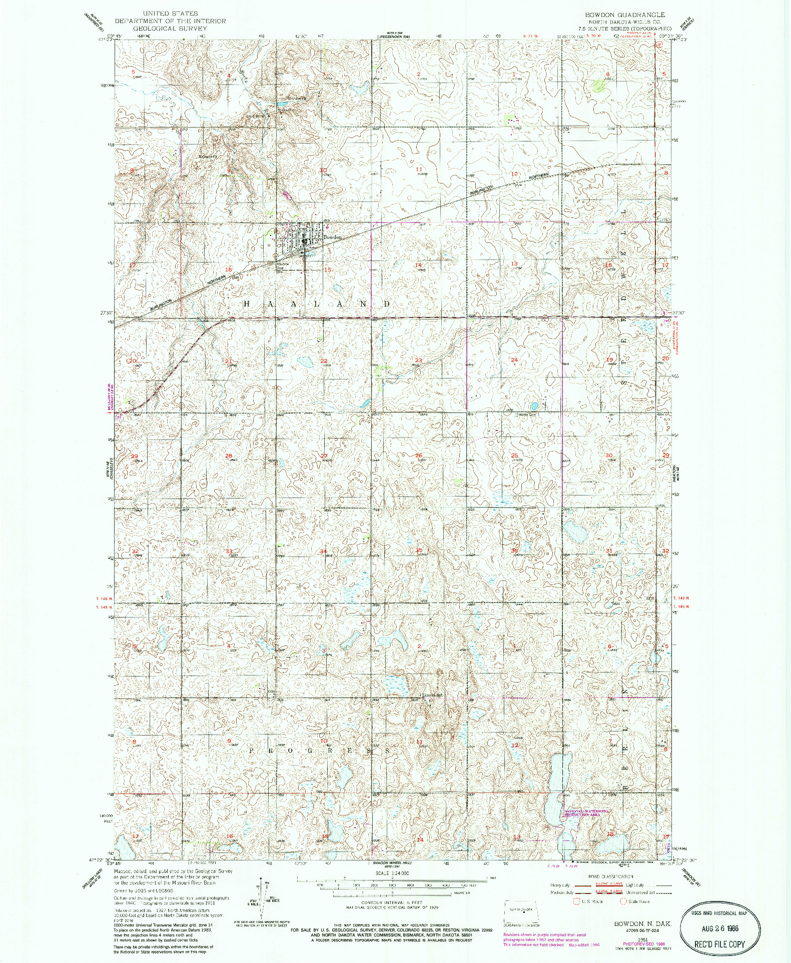 USGS 1:24000-SCALE QUADRANGLE FOR BOWDON, ND 1951