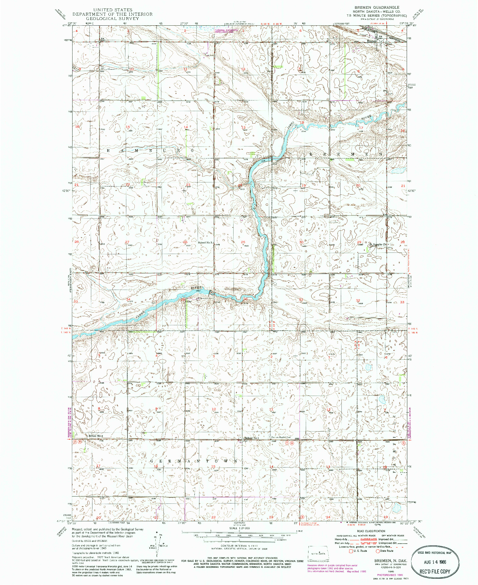 USGS 1:24000-SCALE QUADRANGLE FOR BREMEN, ND 1948