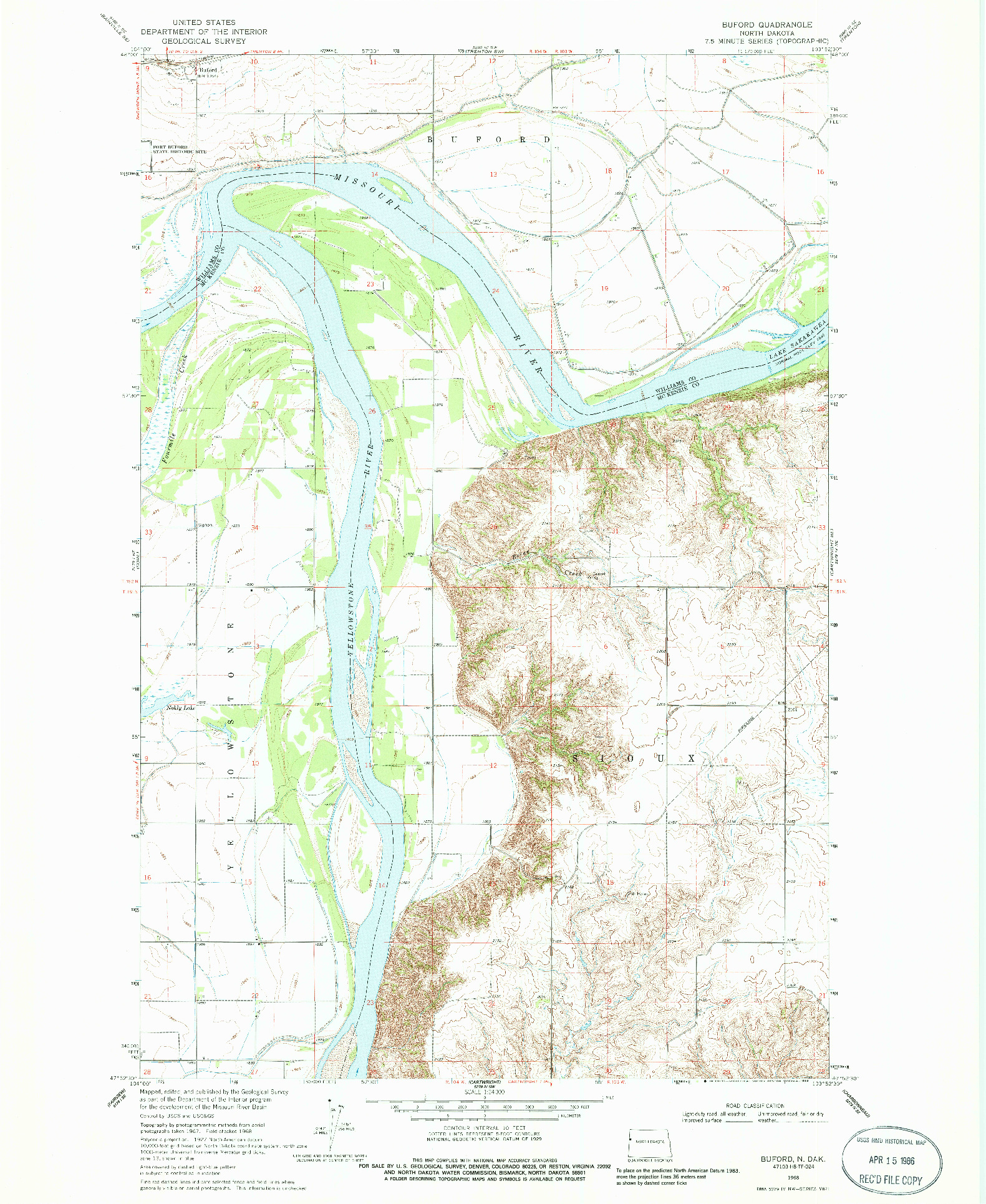 USGS 1:24000-SCALE QUADRANGLE FOR BUFORD, ND 1968