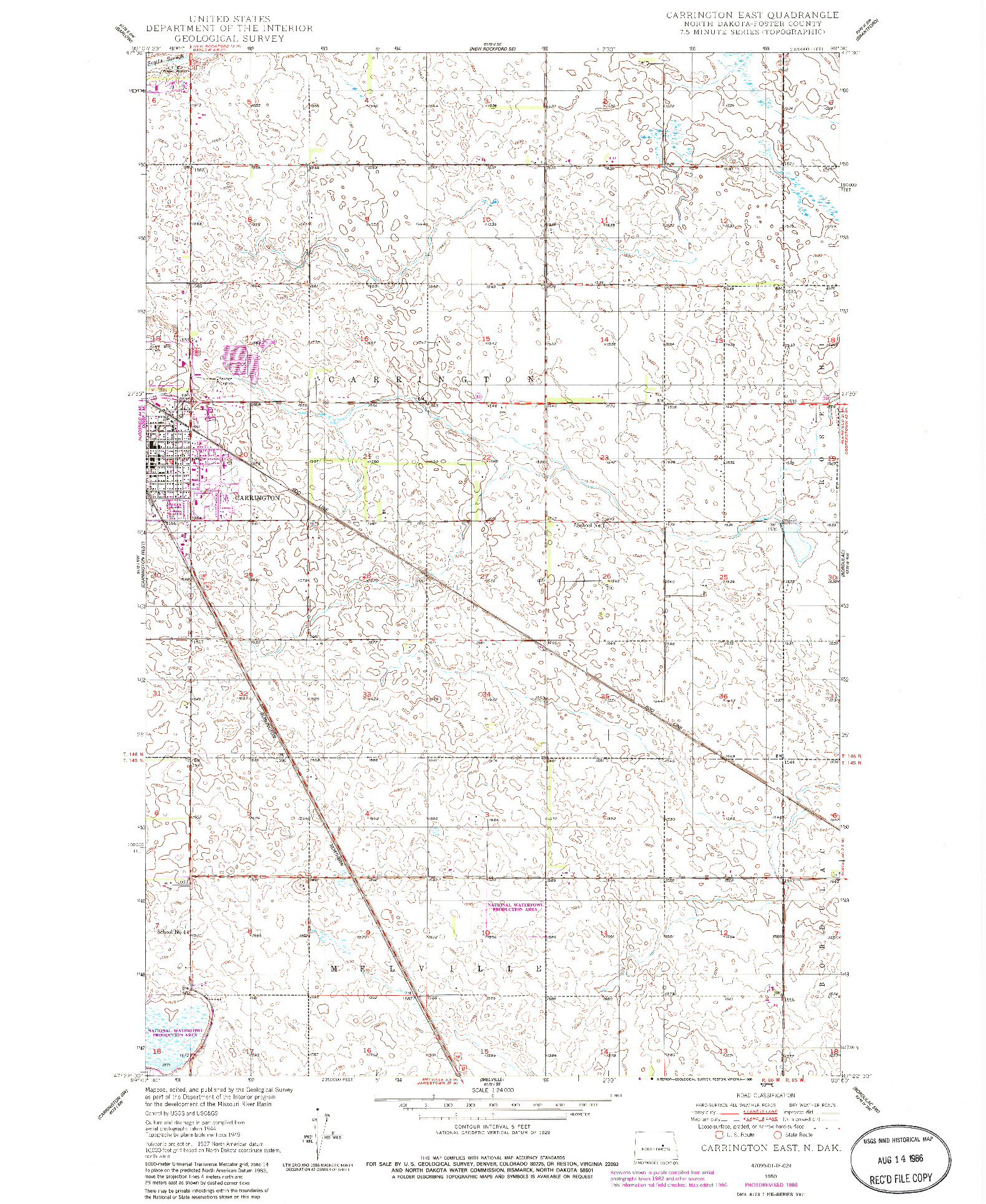 USGS 1:24000-SCALE QUADRANGLE FOR CARRINGTON EAST, ND 1950