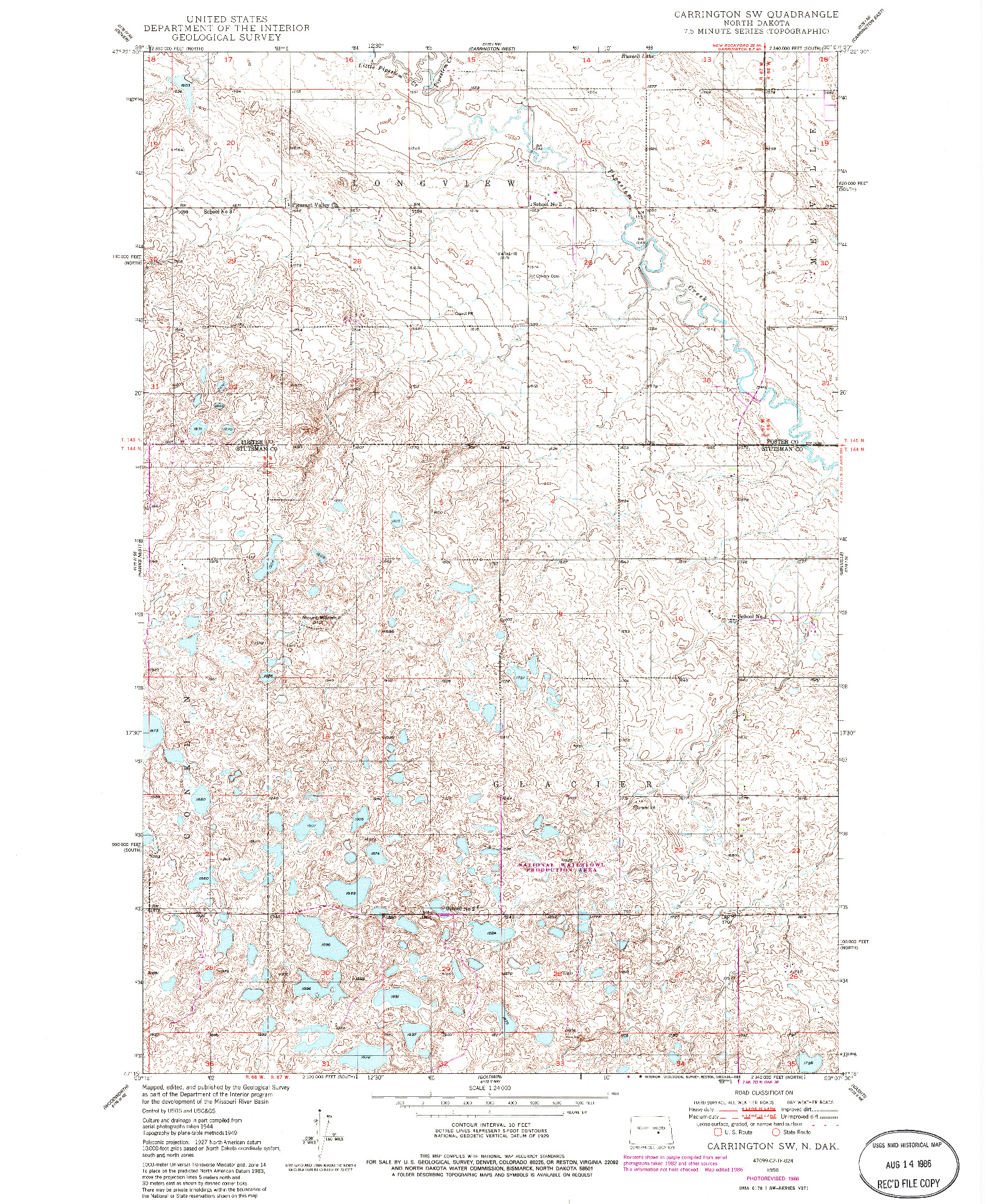 USGS 1:24000-SCALE QUADRANGLE FOR CARRINGTON SW, ND 1950