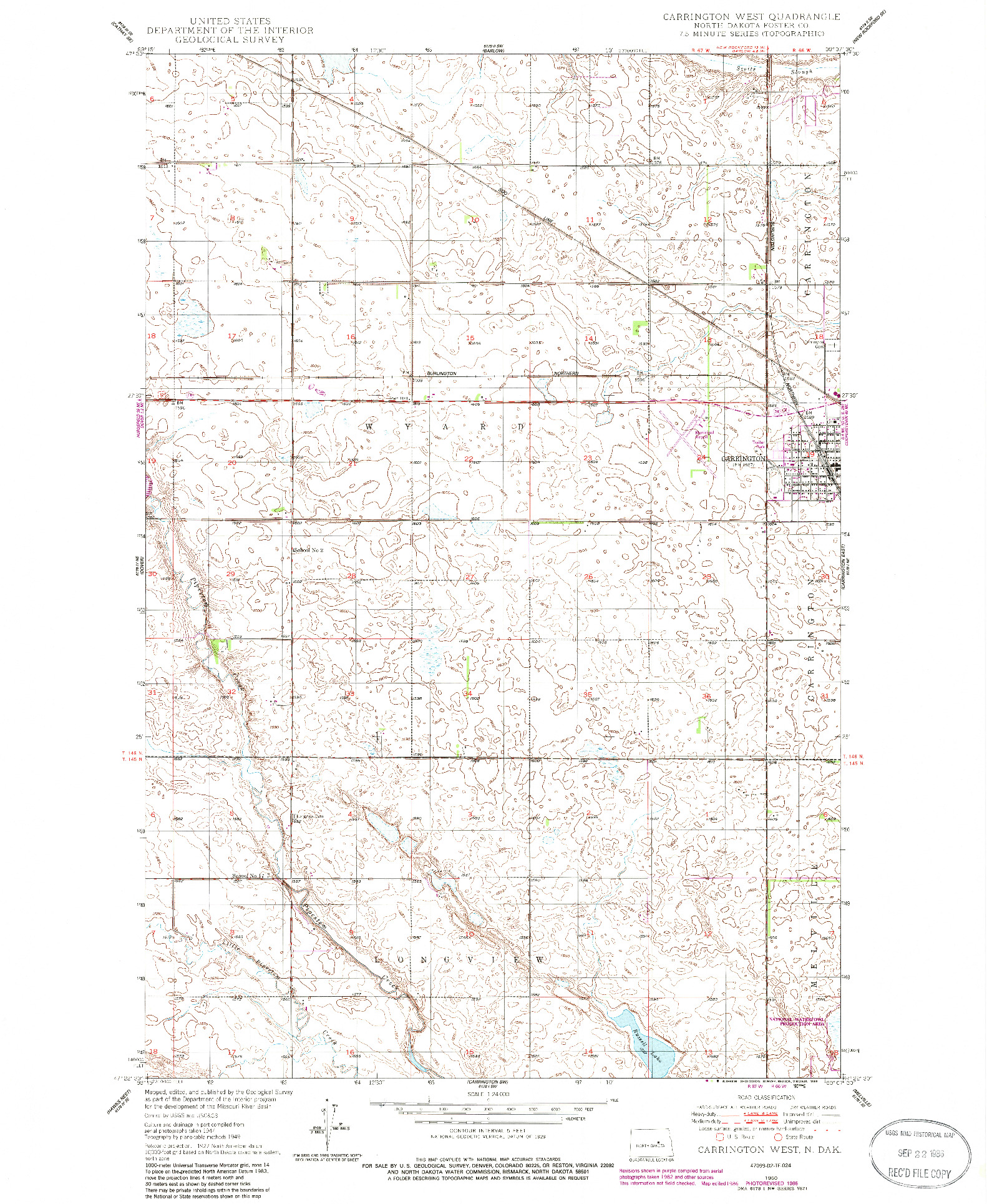 USGS 1:24000-SCALE QUADRANGLE FOR CARRINGTON WEST, ND 1950