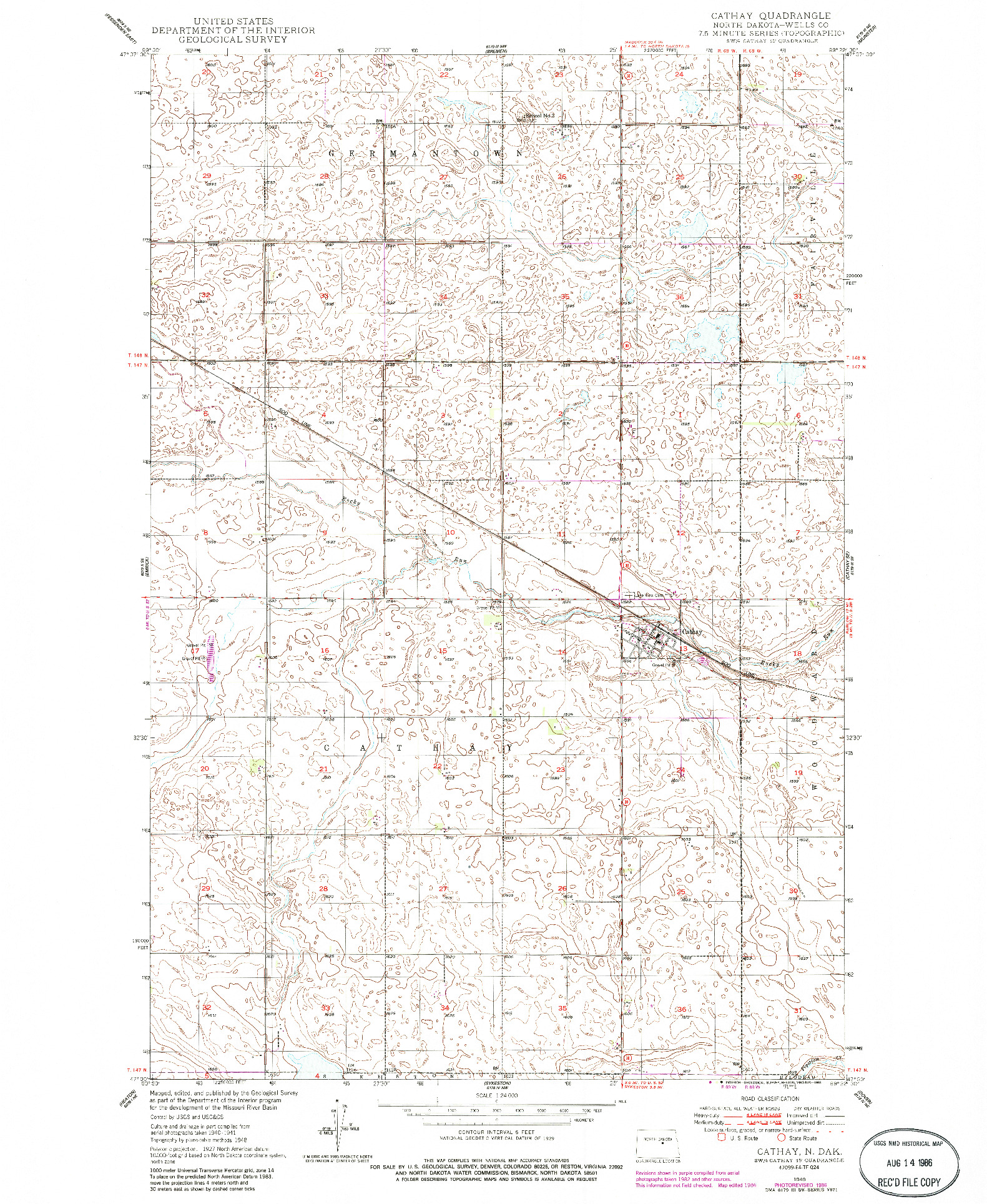 USGS 1:24000-SCALE QUADRANGLE FOR CATHAY, ND 1949