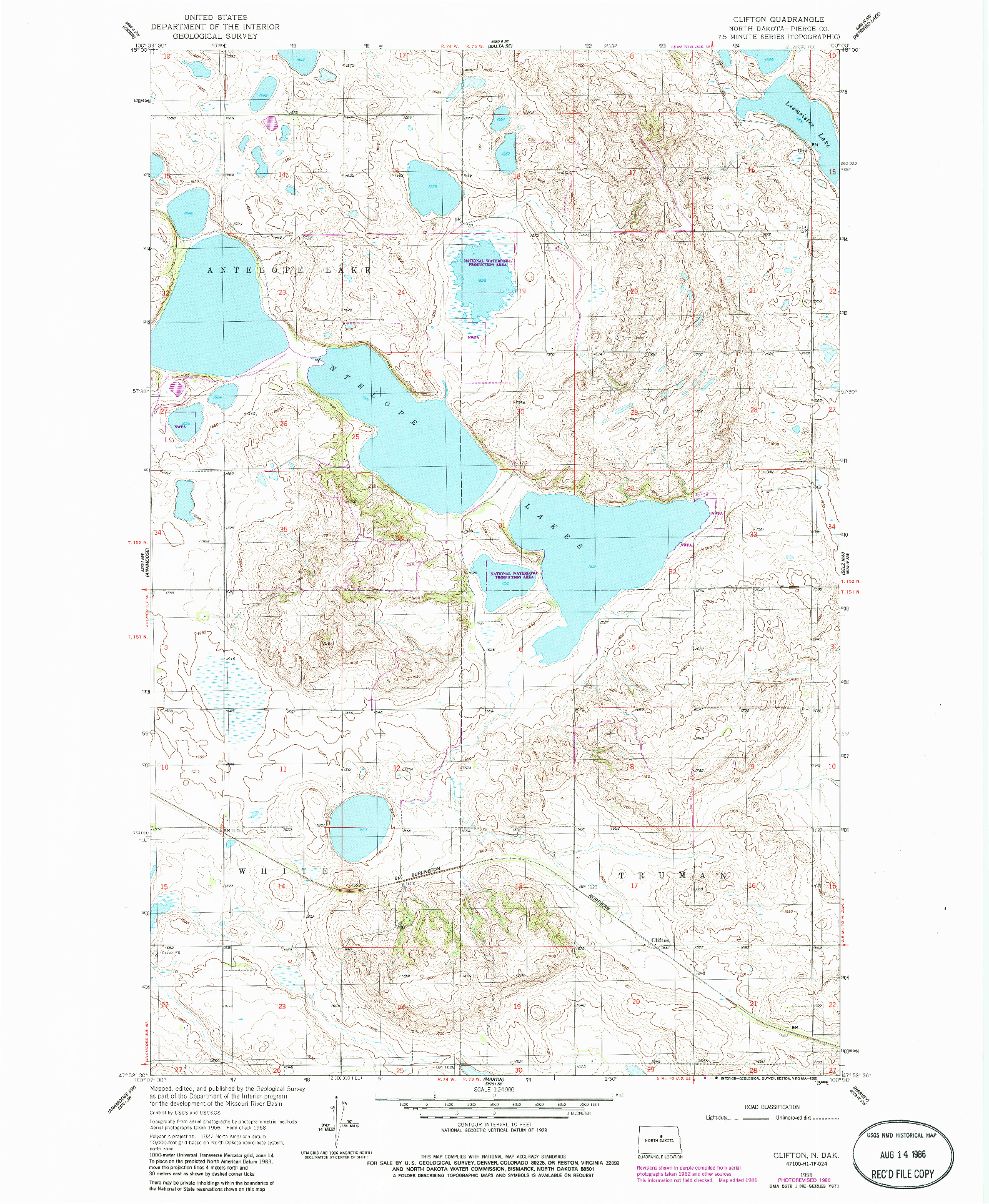 USGS 1:24000-SCALE QUADRANGLE FOR CLIFTON, ND 1958