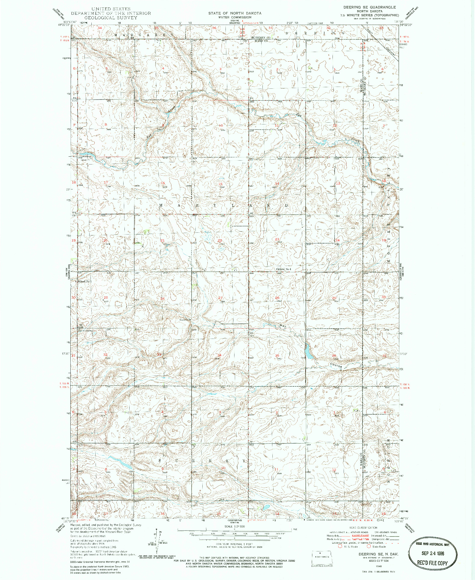 USGS 1:24000-SCALE QUADRANGLE FOR DEERING, ND 1949