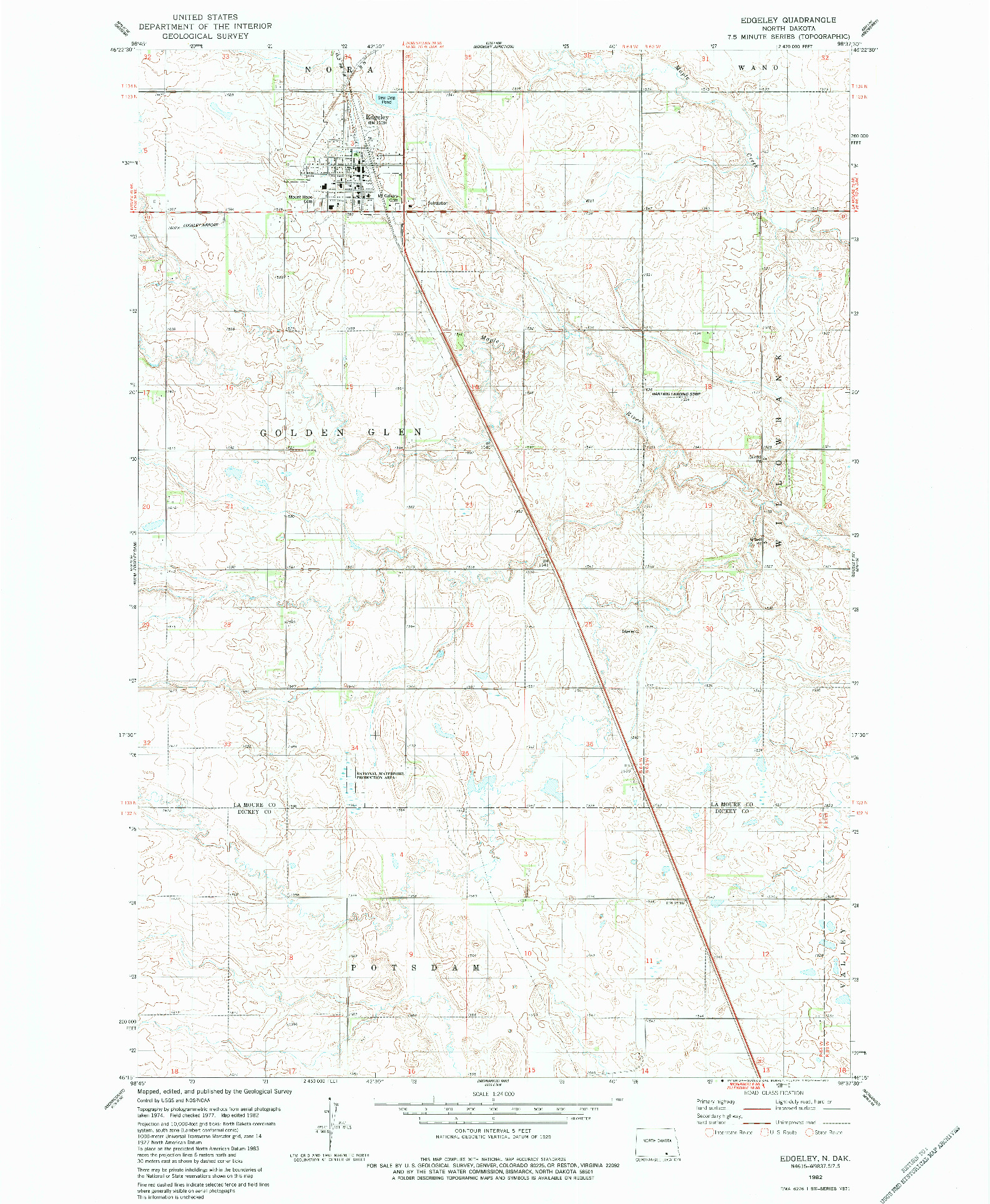 USGS 1:24000-SCALE QUADRANGLE FOR EDGELEY, ND 1982
