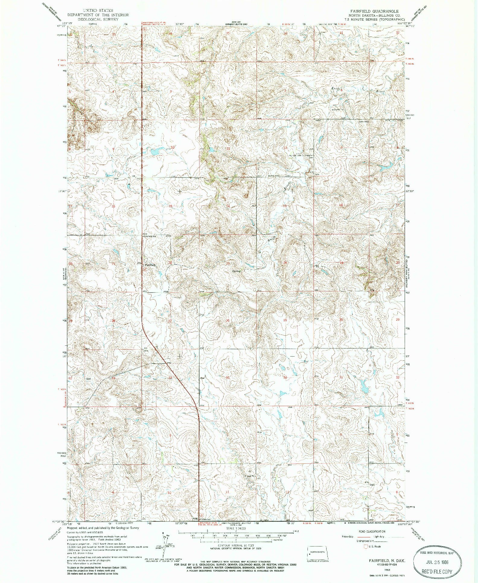 USGS 1:24000-SCALE QUADRANGLE FOR FAIRFIELD, ND 1963