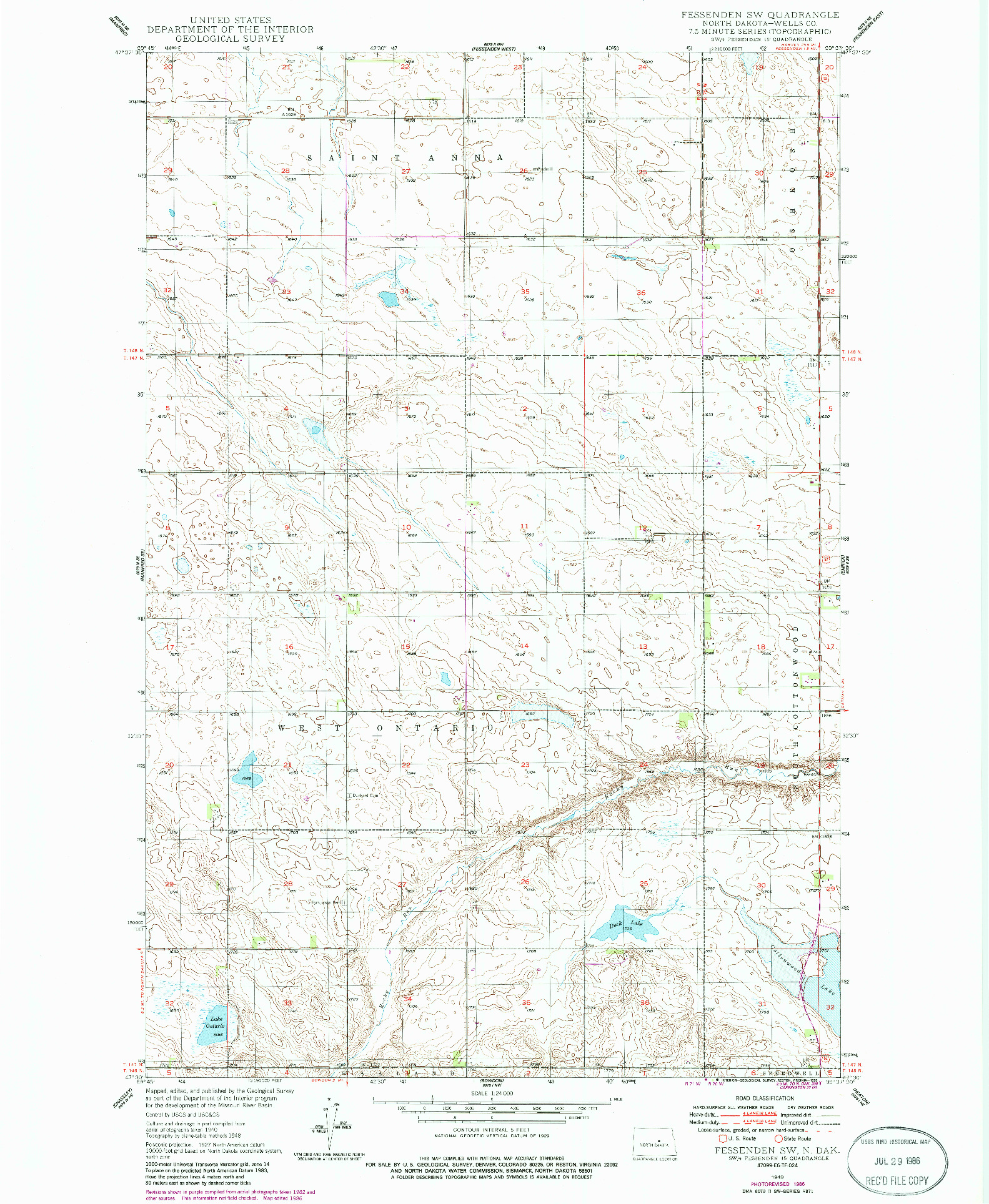 USGS 1:24000-SCALE QUADRANGLE FOR FESSENDEN SW, ND 1949