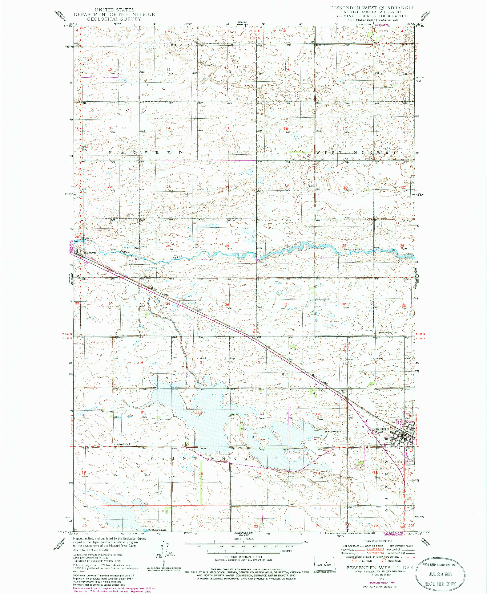 USGS 1:24000-SCALE QUADRANGLE FOR FESSENDEN WEST, ND 1949