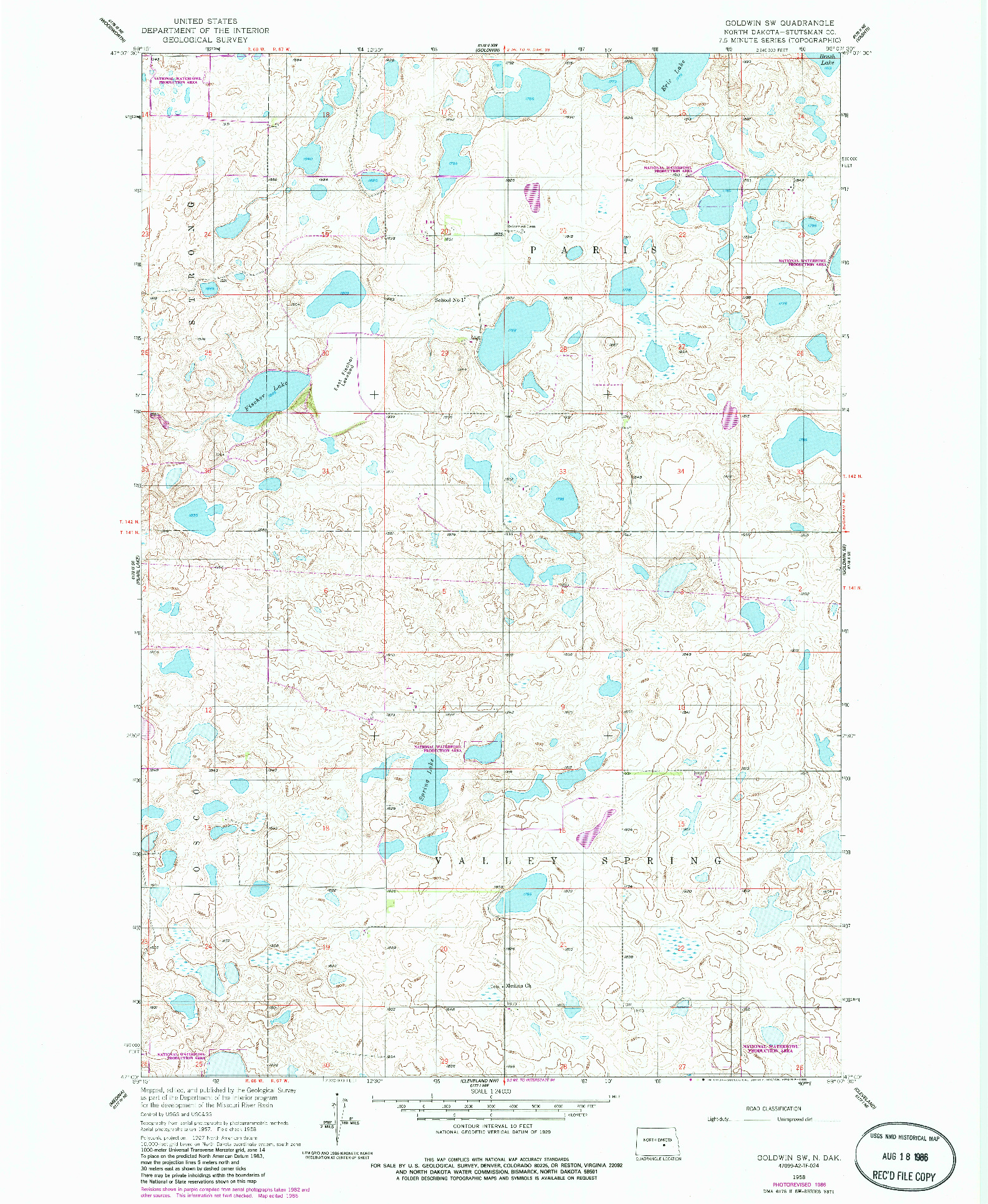 USGS 1:24000-SCALE QUADRANGLE FOR GOLDWIN SW, ND 1958