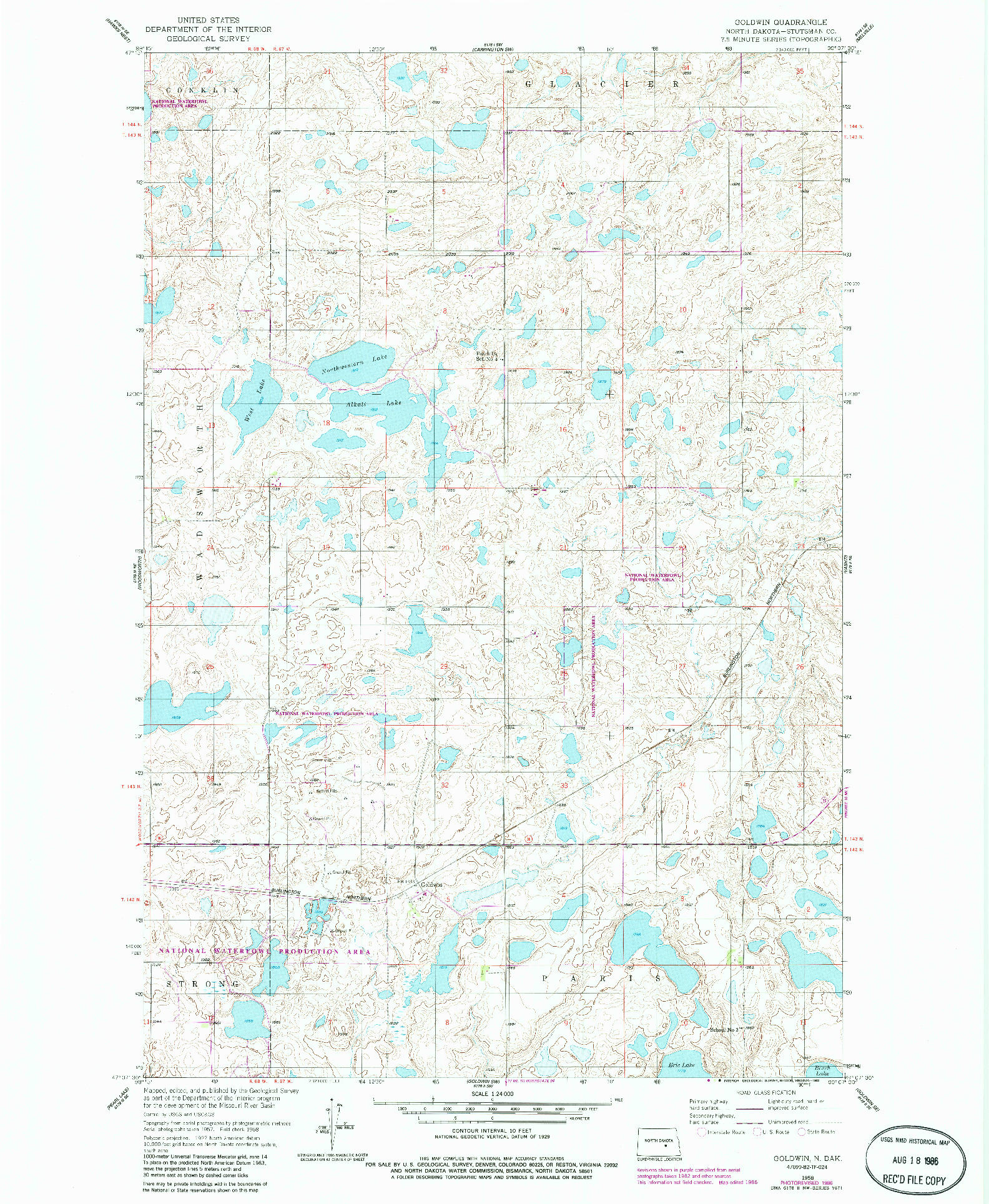 USGS 1:24000-SCALE QUADRANGLE FOR GOLDWIN, ND 1958