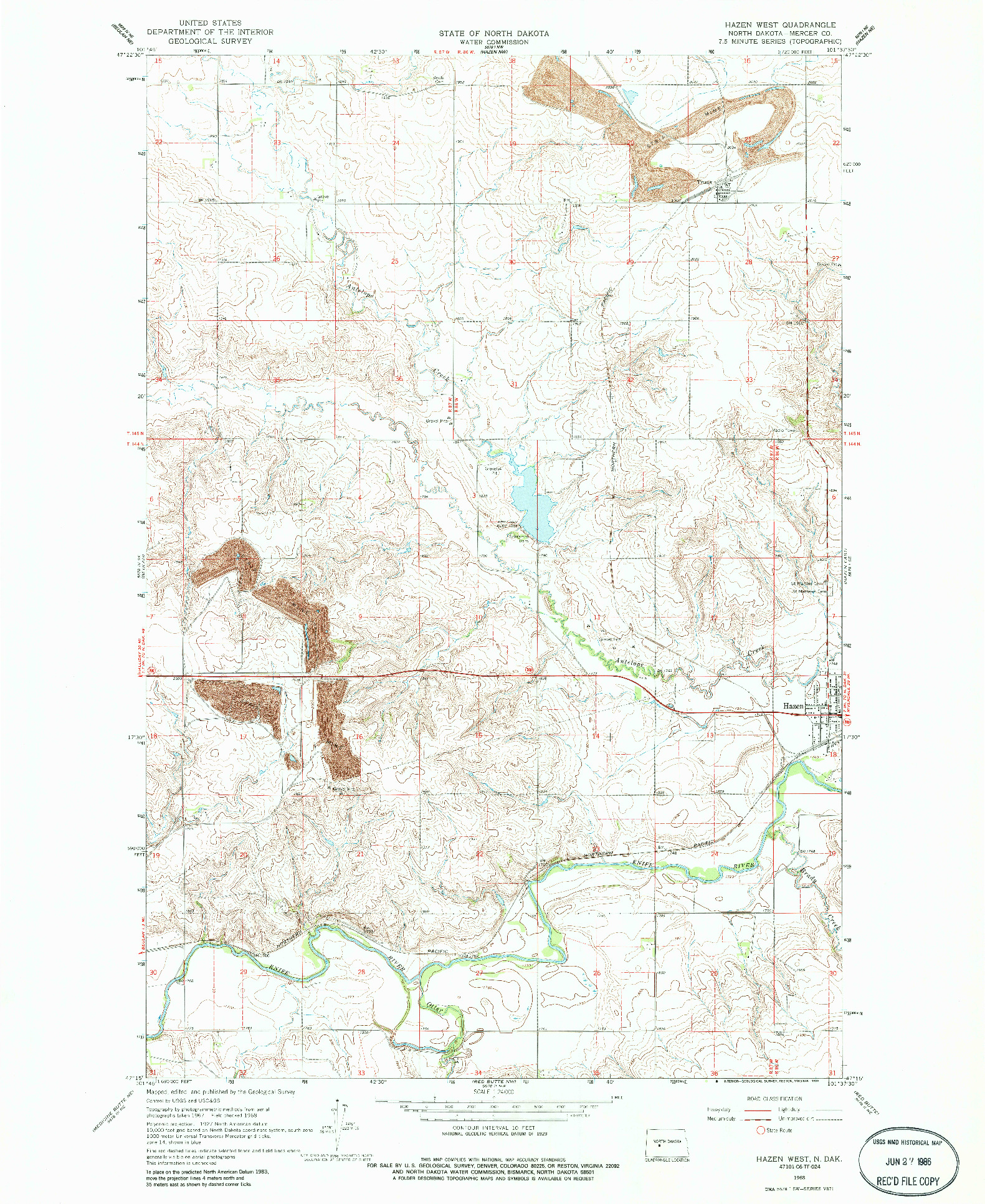 USGS 1:24000-SCALE QUADRANGLE FOR HAZEN WEST, ND 1968