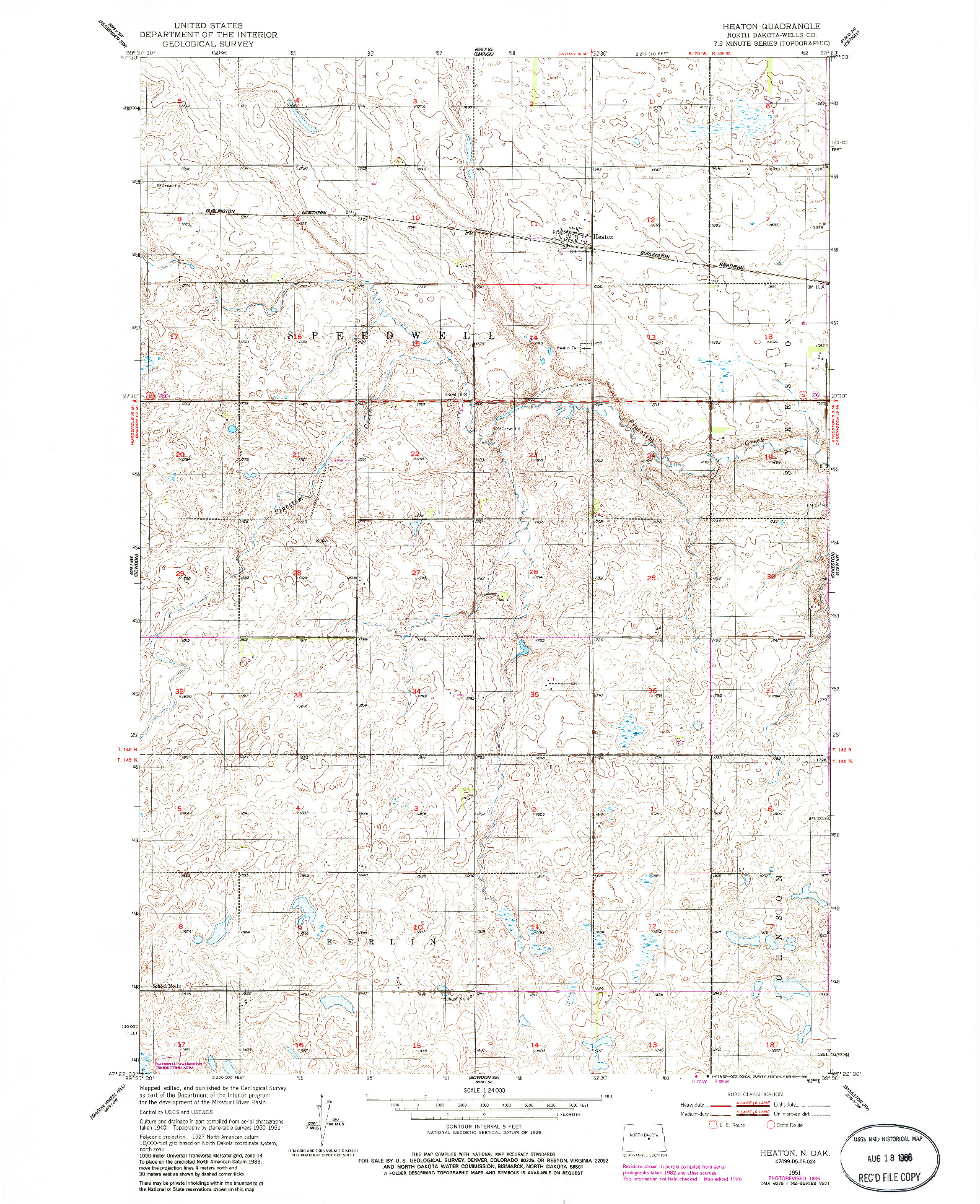 USGS 1:24000-SCALE QUADRANGLE FOR HEATON, ND 1951