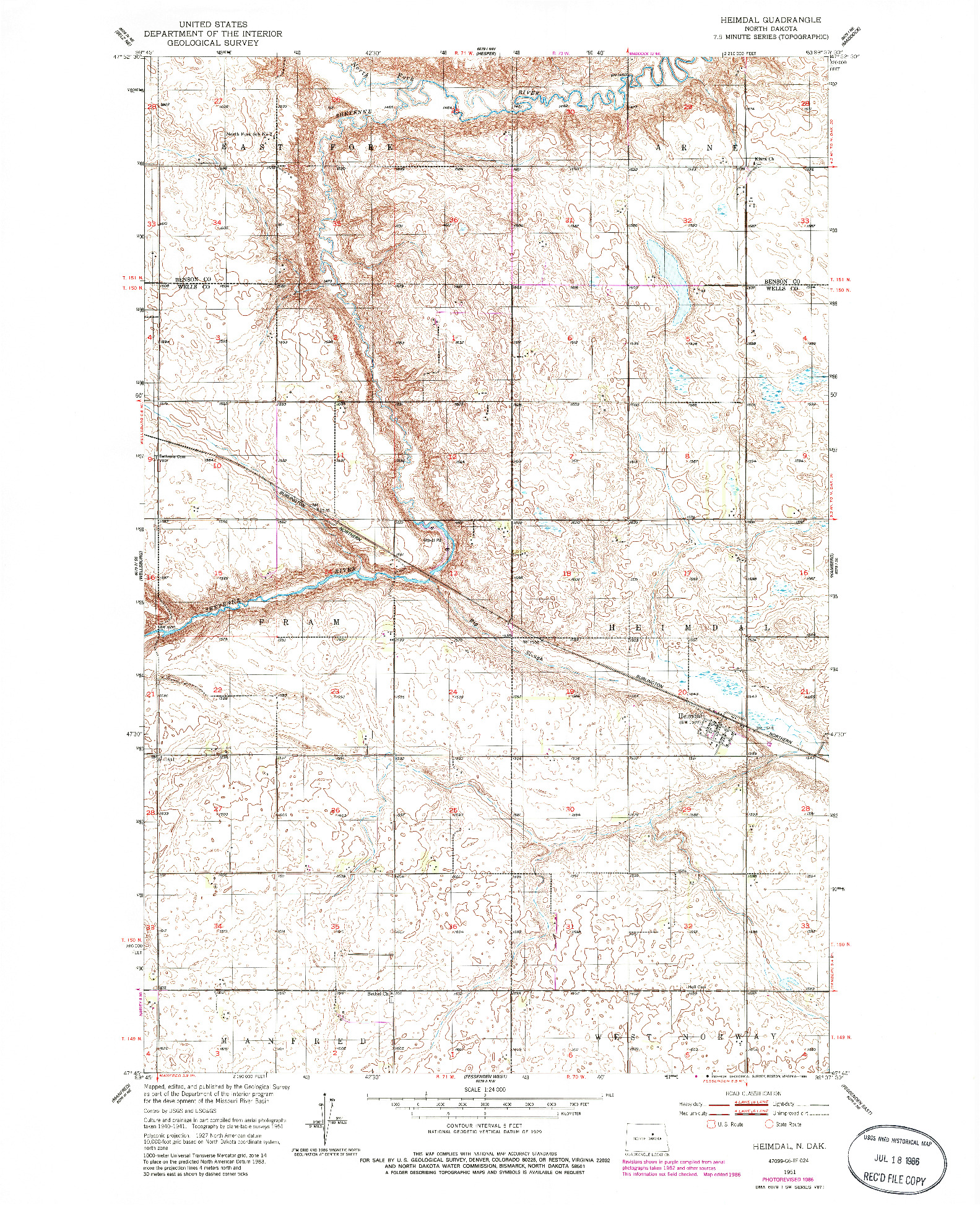 USGS 1:24000-SCALE QUADRANGLE FOR HEIMDAL, ND 1951