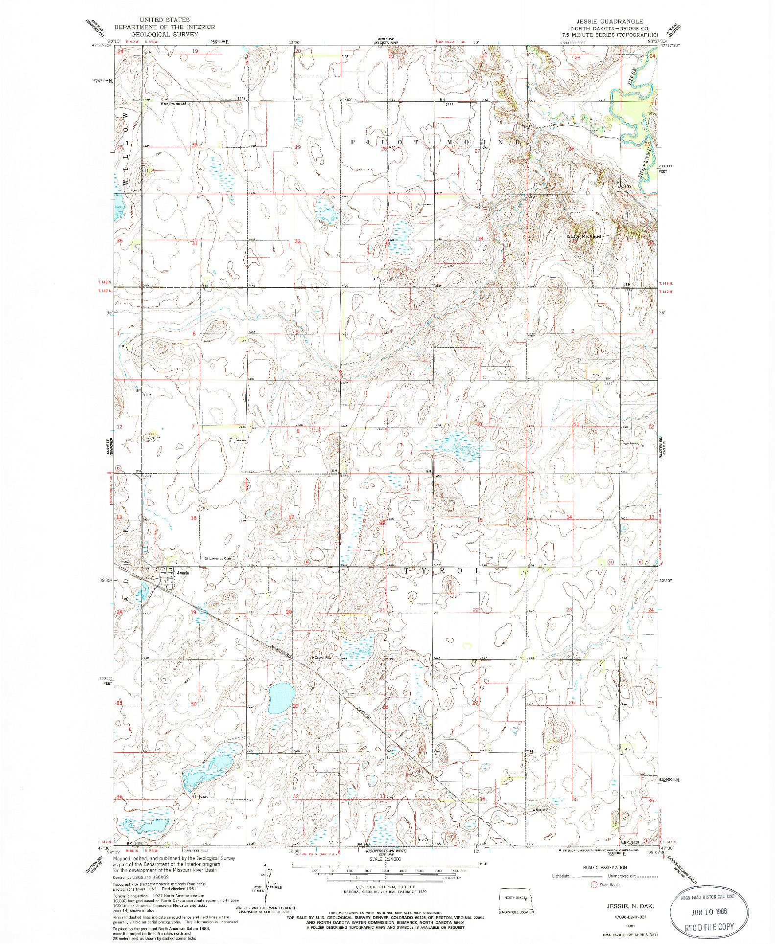 USGS 1:24000-SCALE QUADRANGLE FOR JESSIE, ND 1961