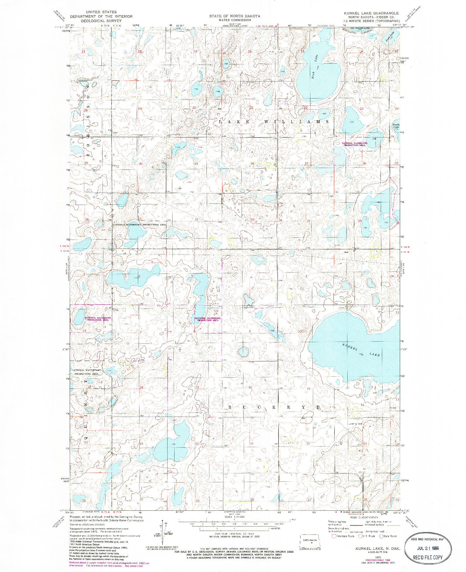 USGS 1:24000-SCALE QUADRANGLE FOR KUNKEL LAKE, ND 1972