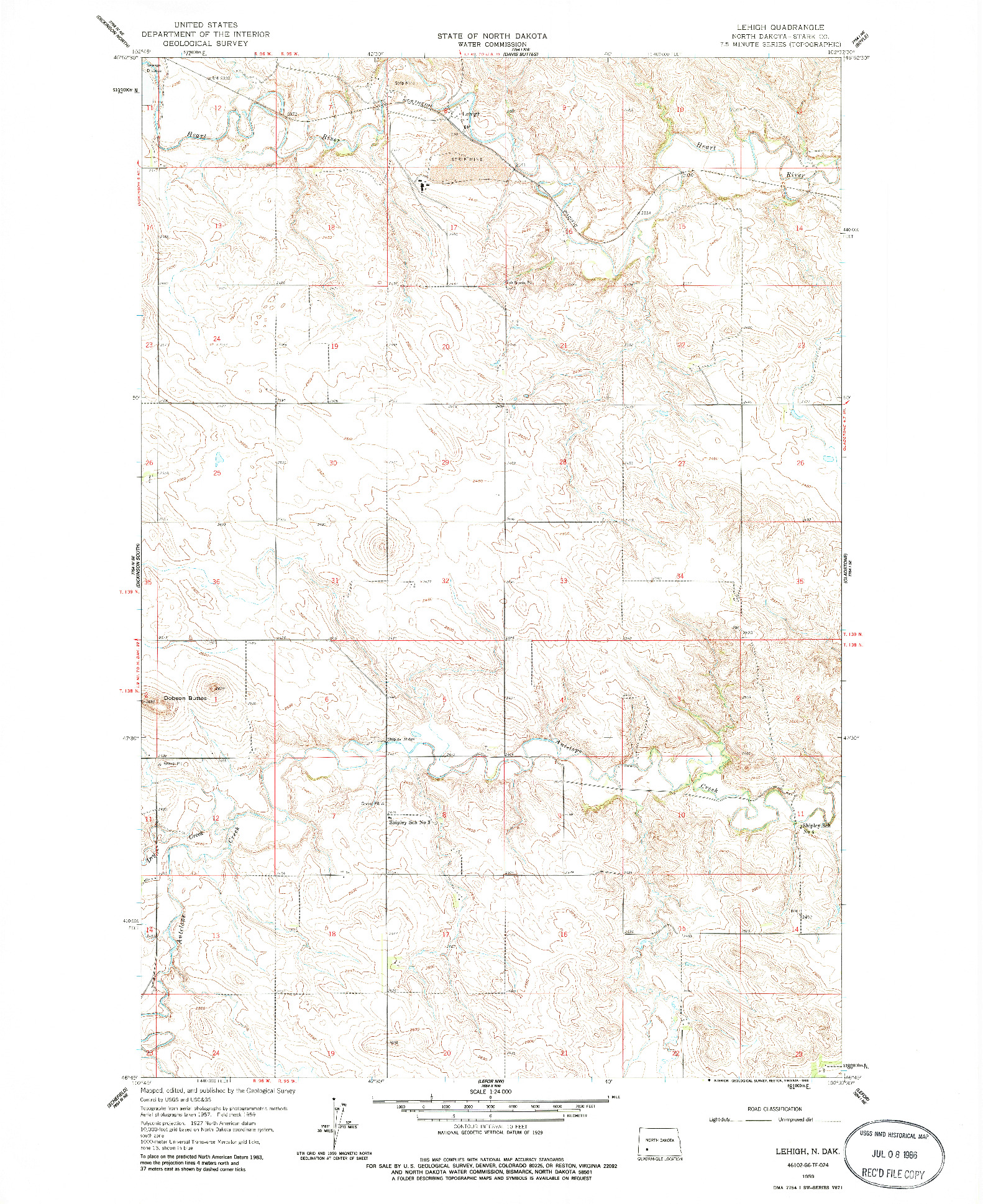 USGS 1:24000-SCALE QUADRANGLE FOR LEHIGH, ND 1959