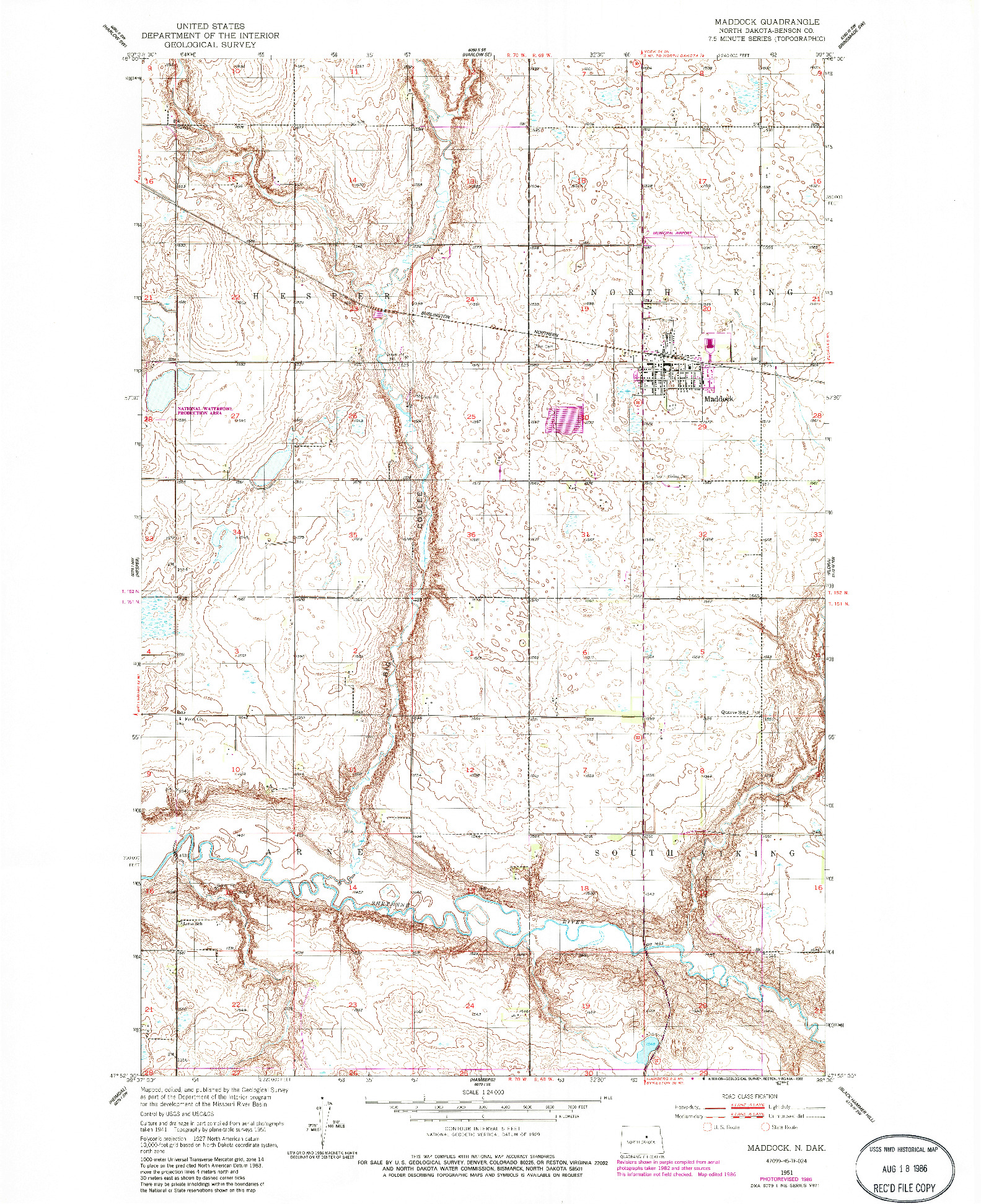 USGS 1:24000-SCALE QUADRANGLE FOR MADDOCK, ND 1951