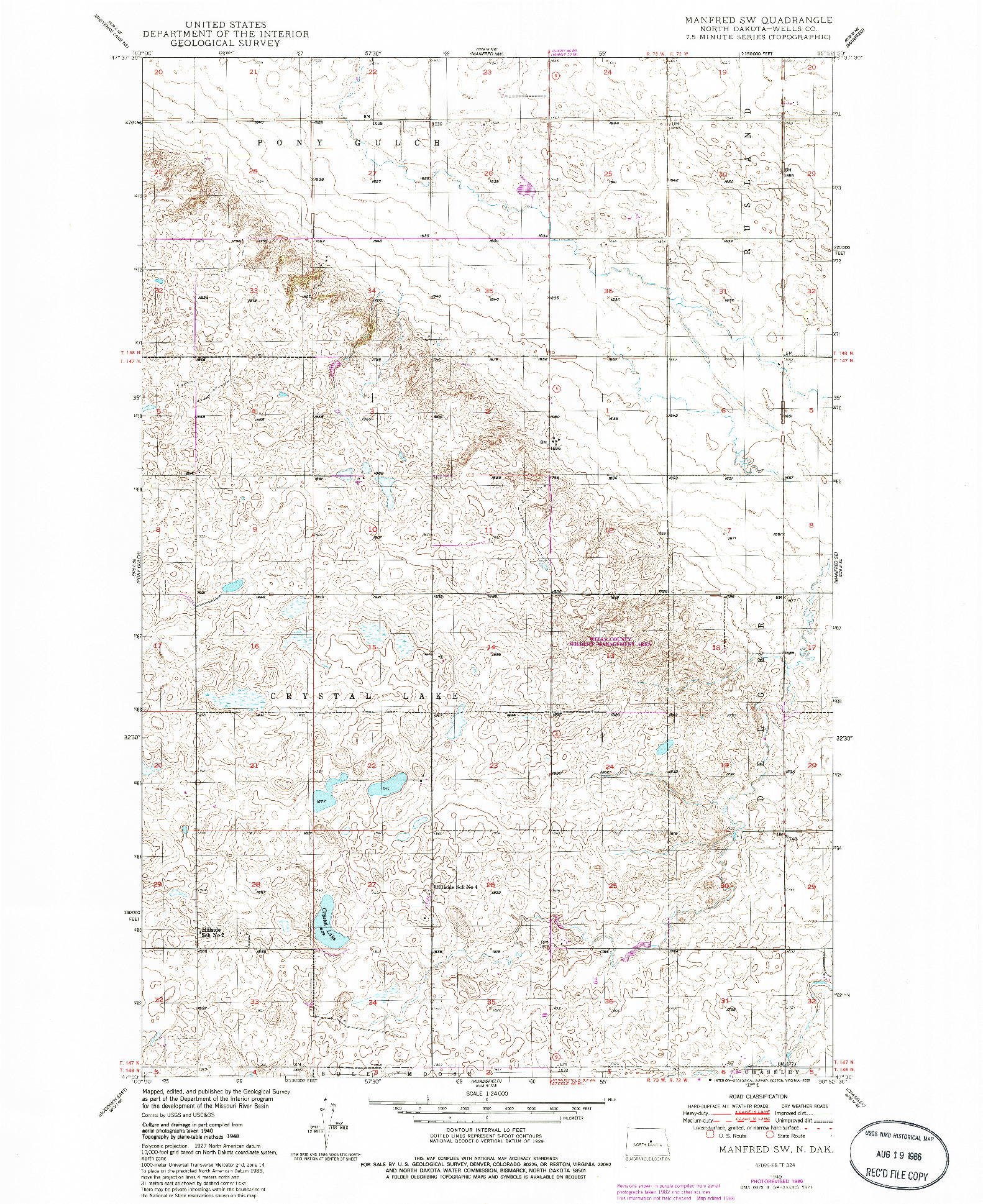 USGS 1:24000-SCALE QUADRANGLE FOR MANFRED SW, ND 1950
