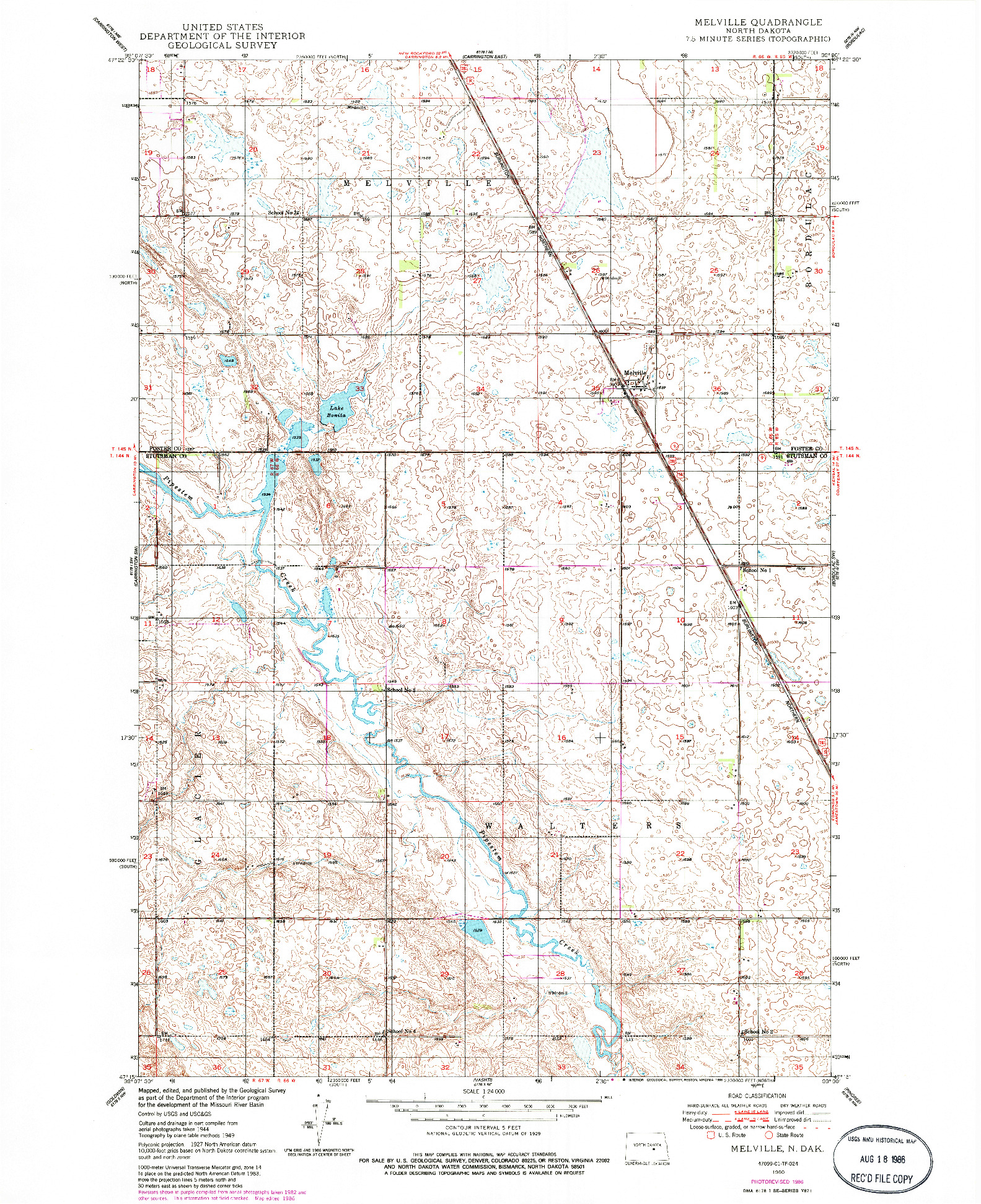 USGS 1:24000-SCALE QUADRANGLE FOR MELVILLE, ND 1950