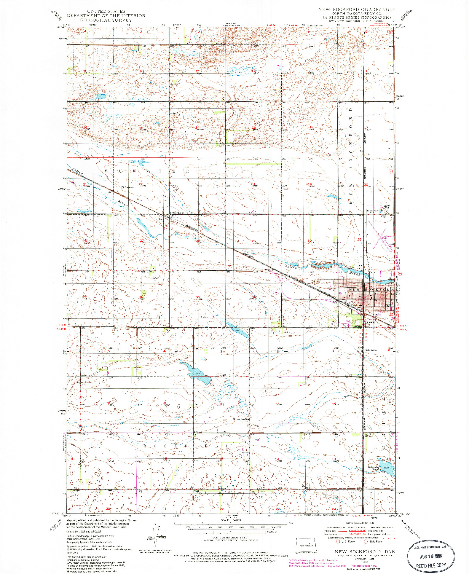 USGS 1:24000-SCALE QUADRANGLE FOR NEW ROCKFORD, ND 1950