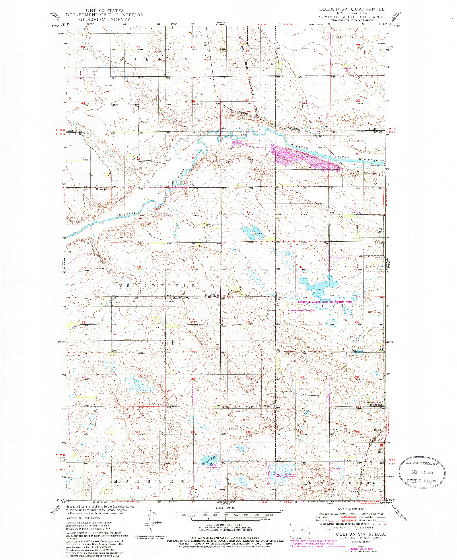 USGS 1:24000-SCALE QUADRANGLE FOR OBERON SW, ND 1950