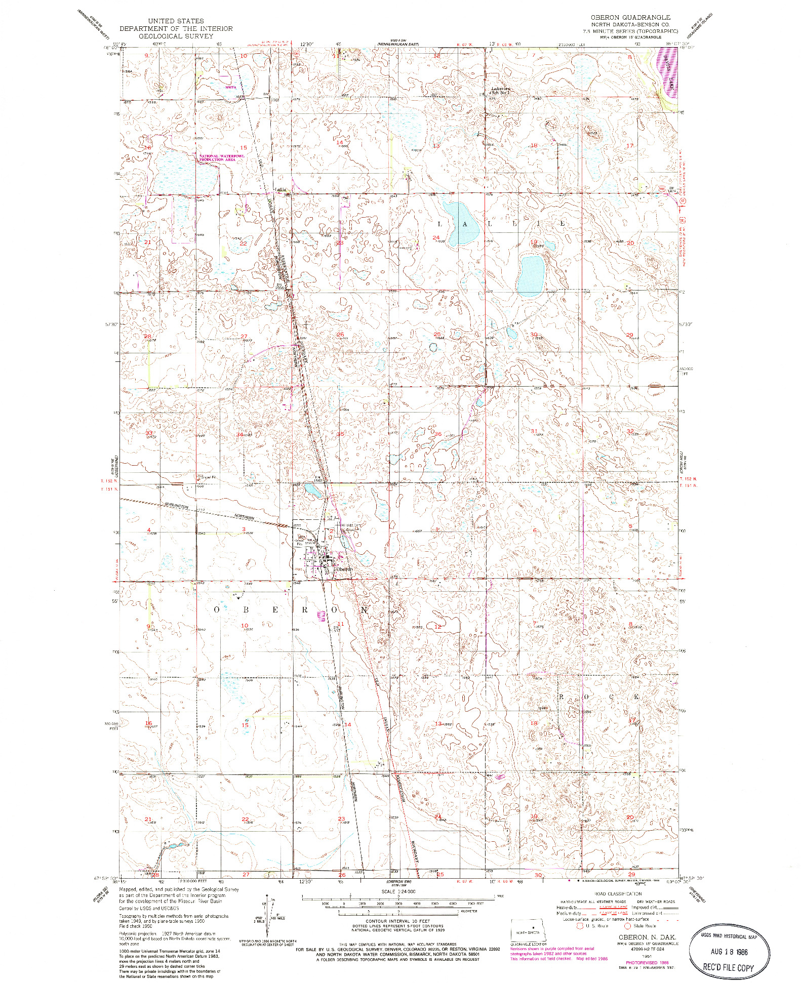 USGS 1:24000-SCALE QUADRANGLE FOR OBERON, ND 1951