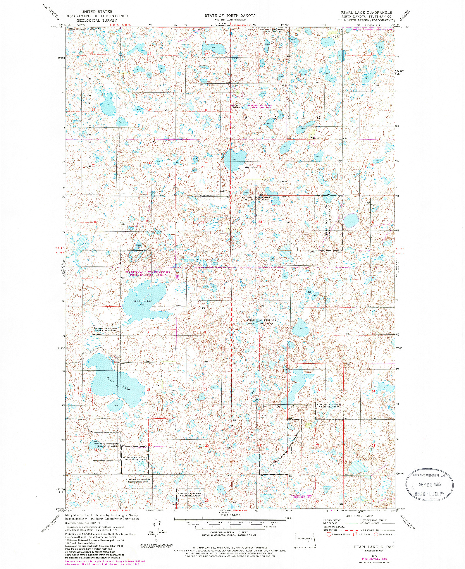 USGS 1:24000-SCALE QUADRANGLE FOR PEARL LAKE, ND 1972