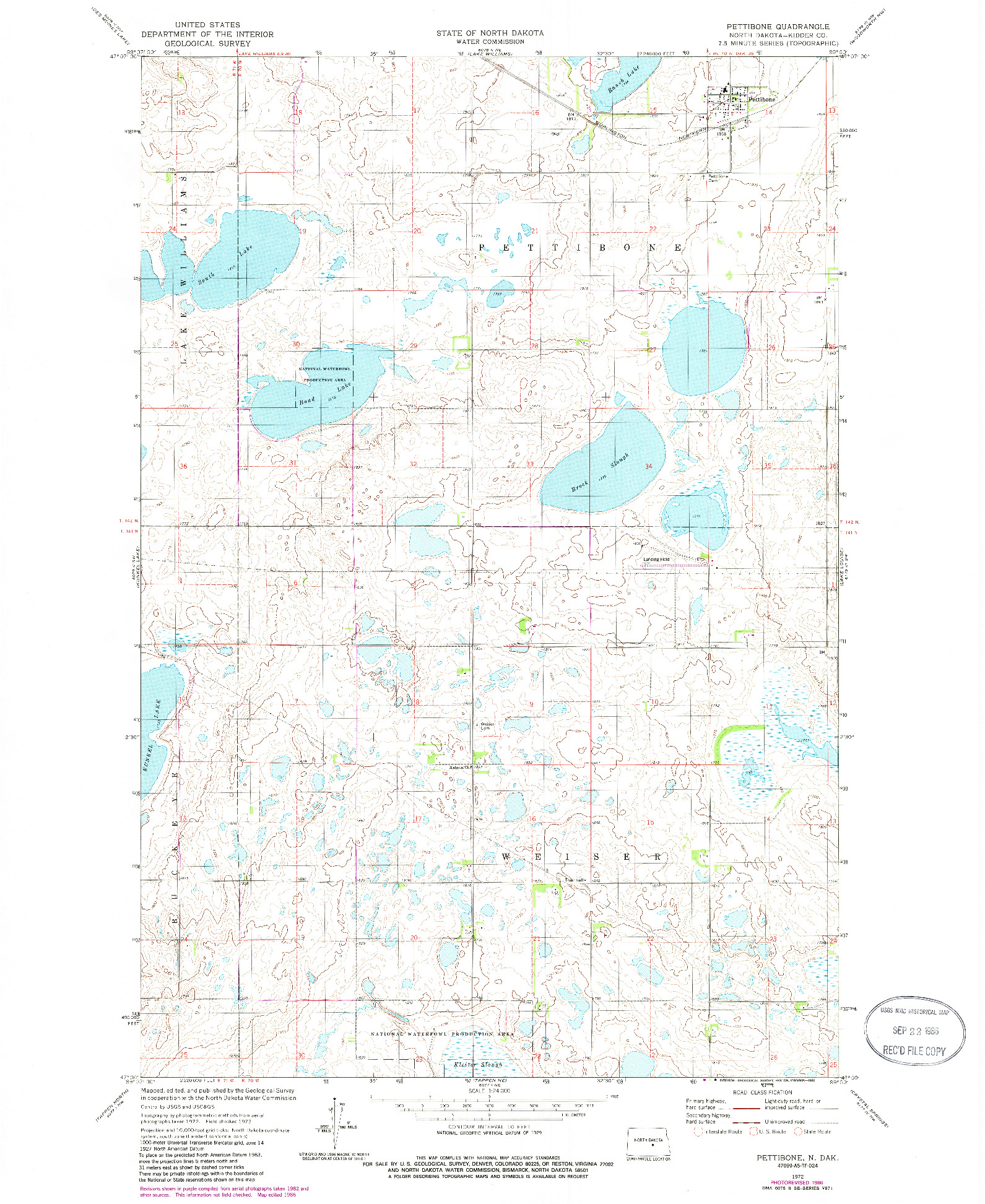 USGS 1:24000-SCALE QUADRANGLE FOR PETTIBONE, ND 1972