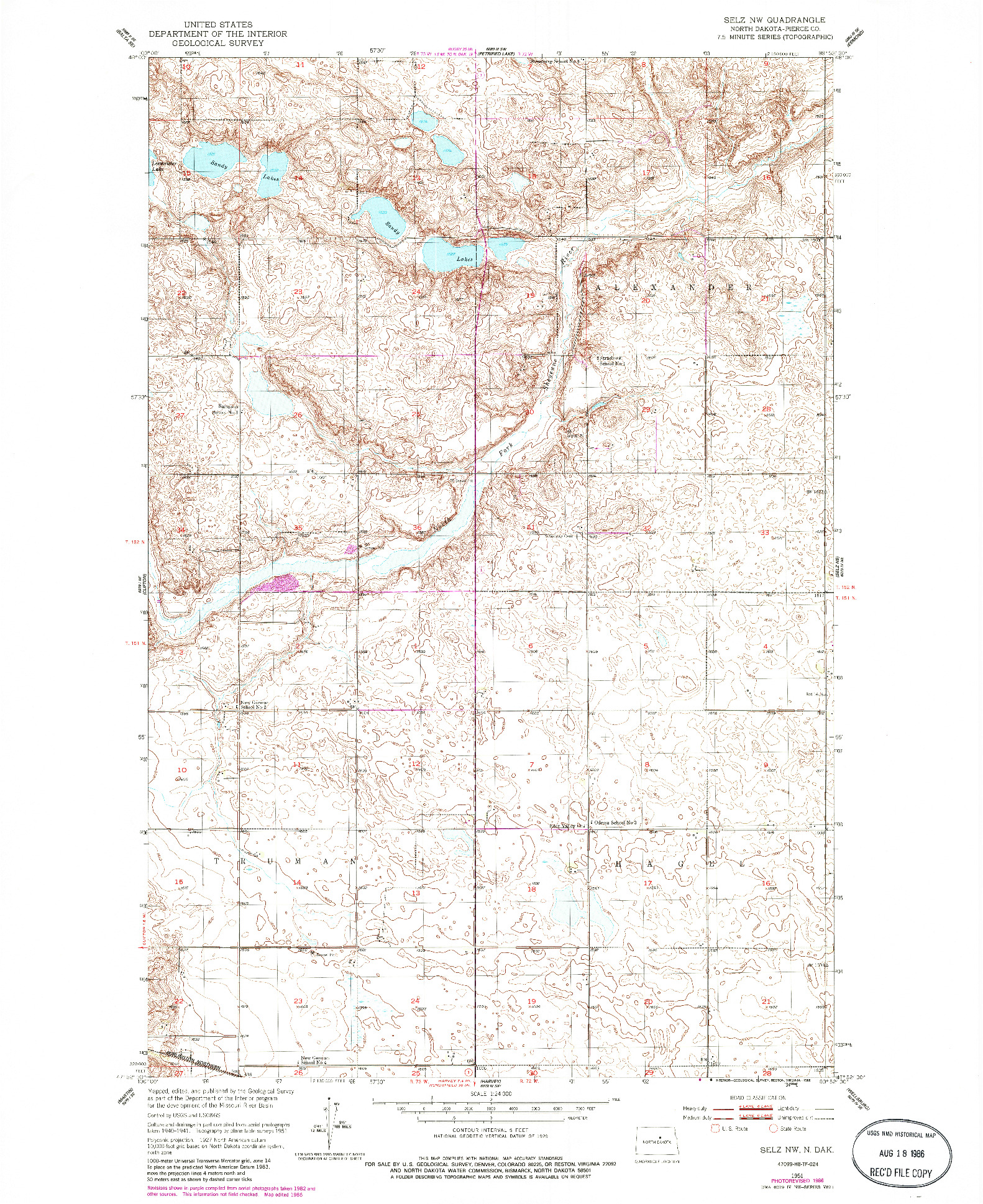 USGS 1:24000-SCALE QUADRANGLE FOR SELZ NW, ND 1951