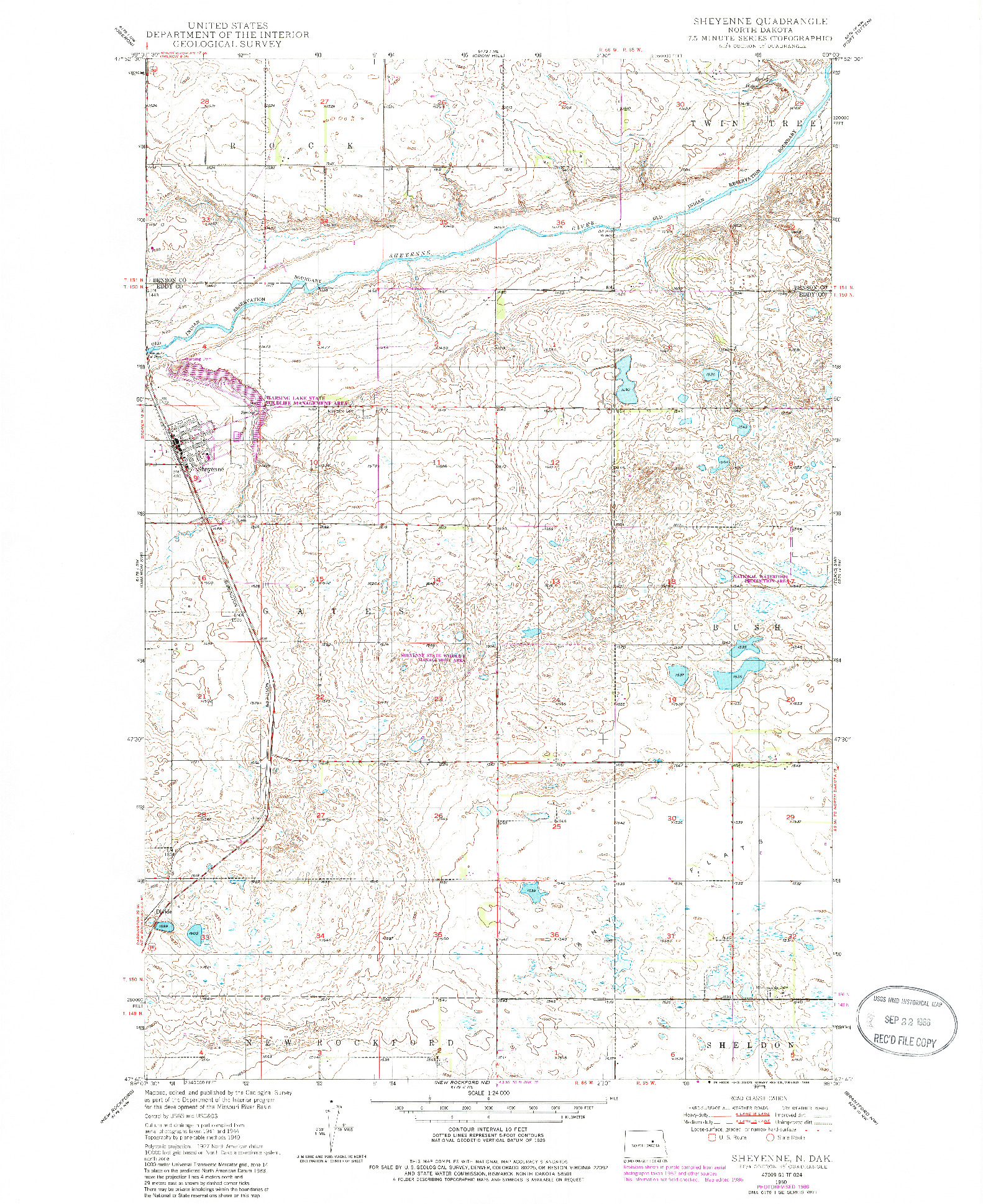 USGS 1:24000-SCALE QUADRANGLE FOR SHEYENNE, ND 1950