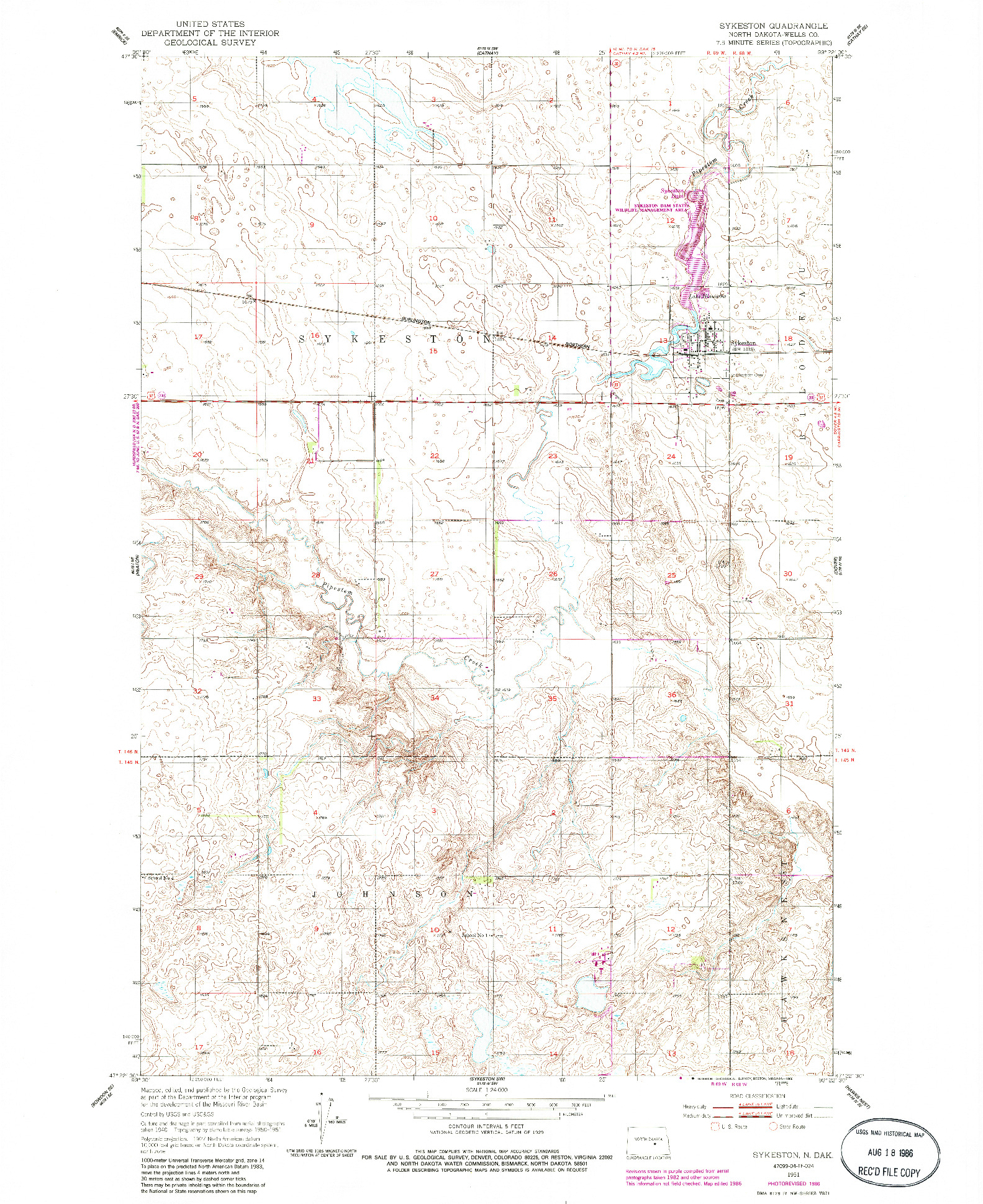 USGS 1:24000-SCALE QUADRANGLE FOR SYKESTON, ND 1986