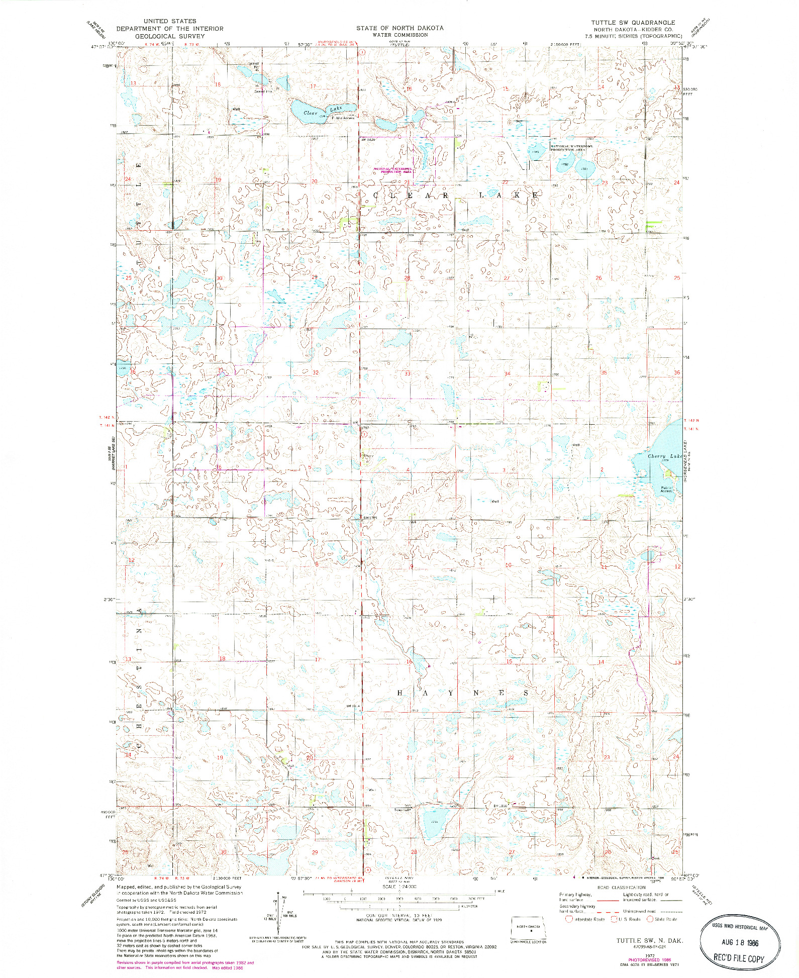 USGS 1:24000-SCALE QUADRANGLE FOR TUTTLE SW, ND 1972