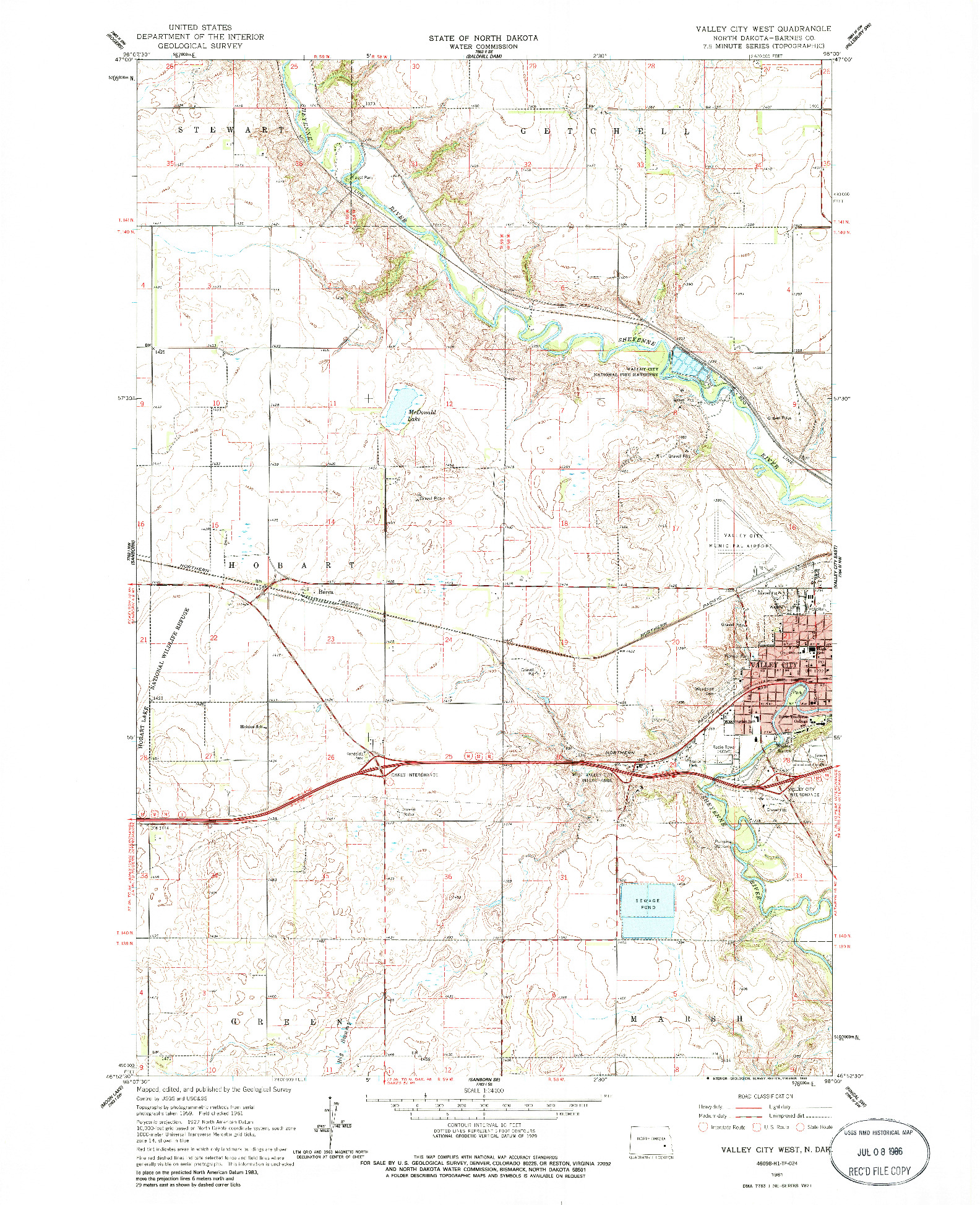 USGS 1:24000-SCALE QUADRANGLE FOR VALLEY CITY WEST, ND 1961