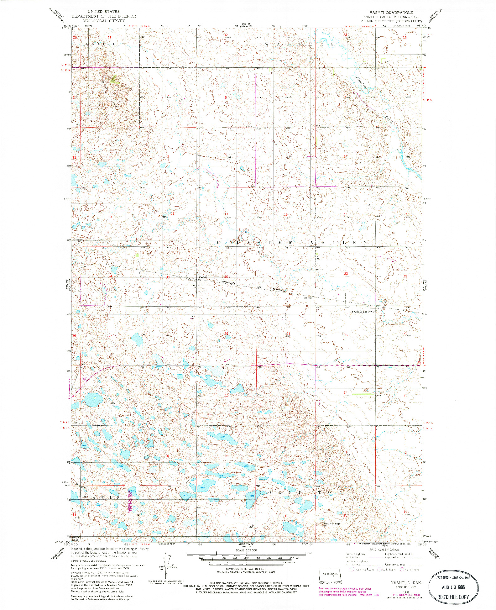USGS 1:24000-SCALE QUADRANGLE FOR VASHTI, ND 1958