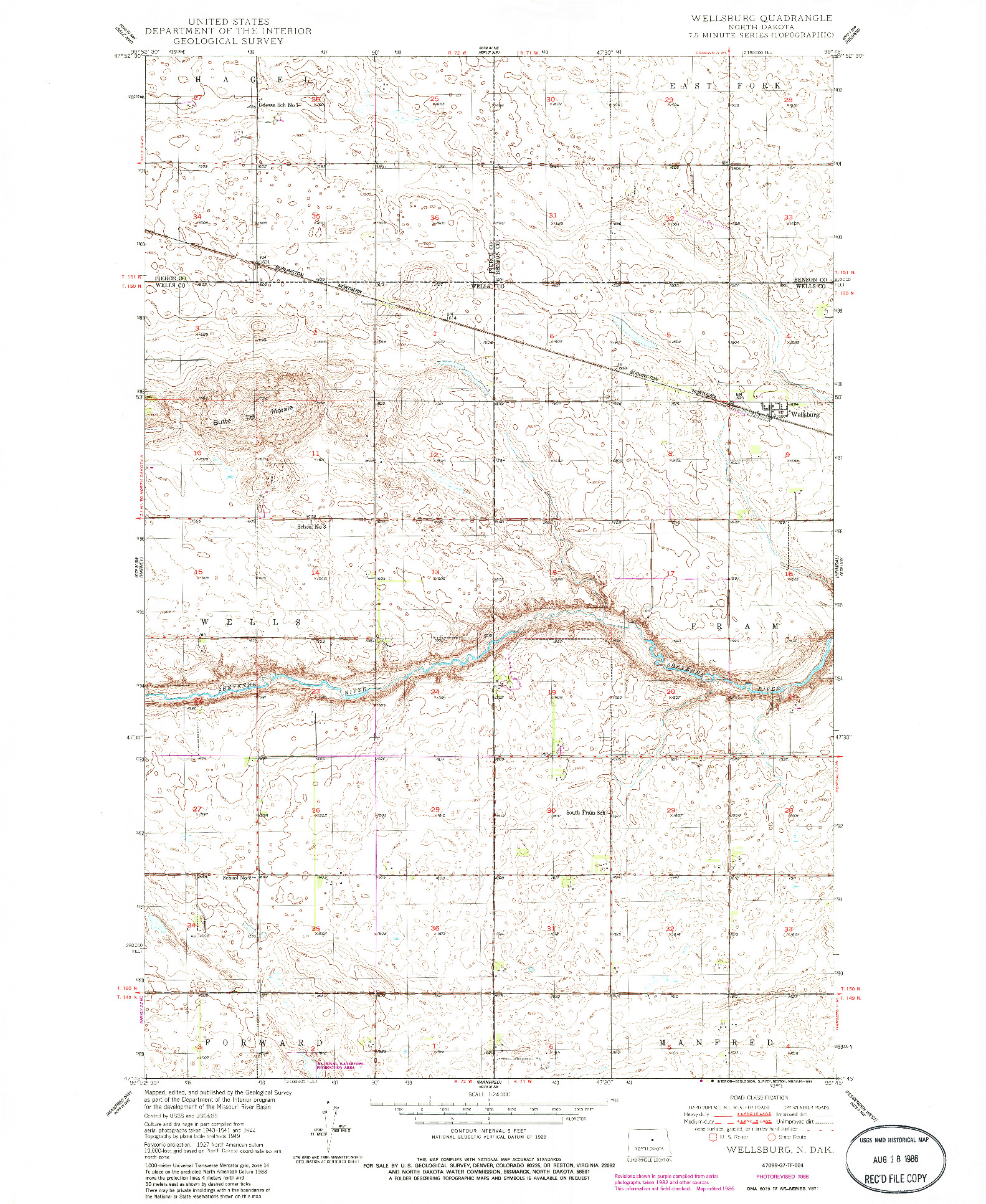 USGS 1:24000-SCALE QUADRANGLE FOR WELLSBURG, ND 1986