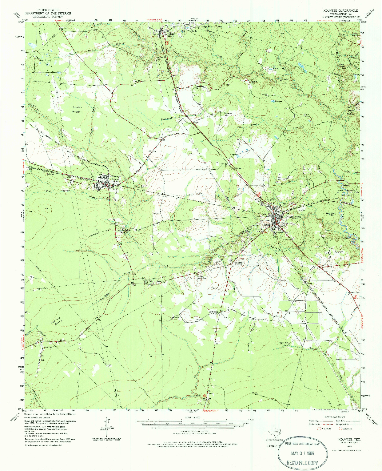 USGS 1:62500-SCALE QUADRANGLE FOR KOUNTZE, TX 1955